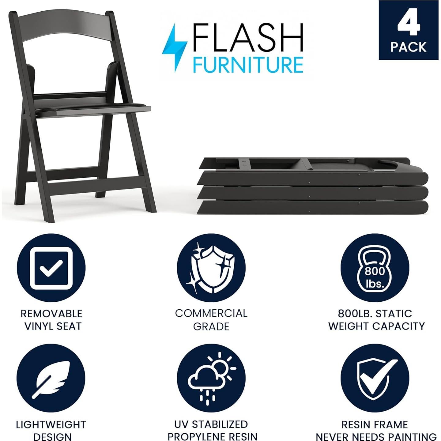 Juego de 4 Sillas Plegables Flash Furniture Negro 453.6 kg