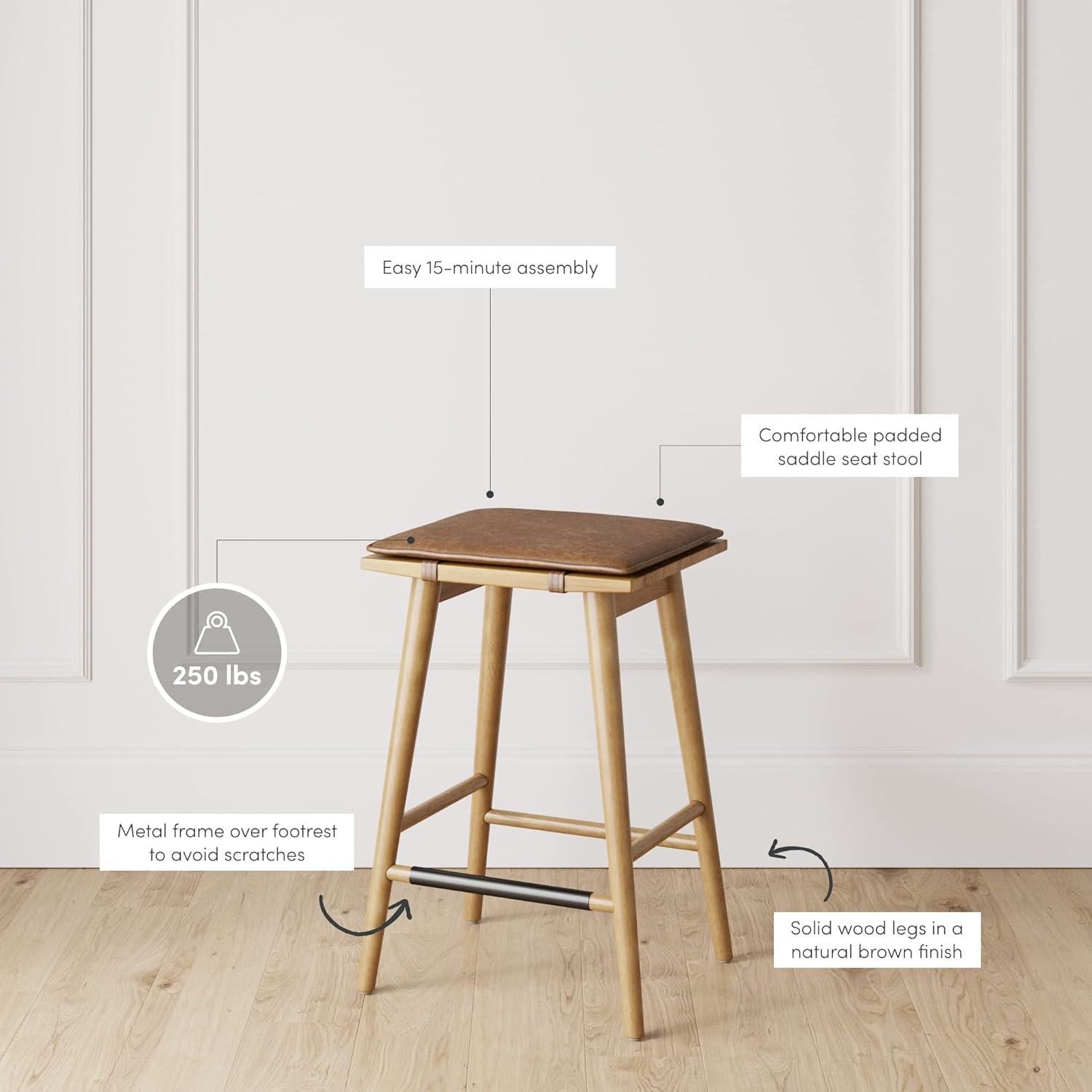 Taburete de Bar Nathan James Barker 64 cm Madera y Cuero - Juego de 4