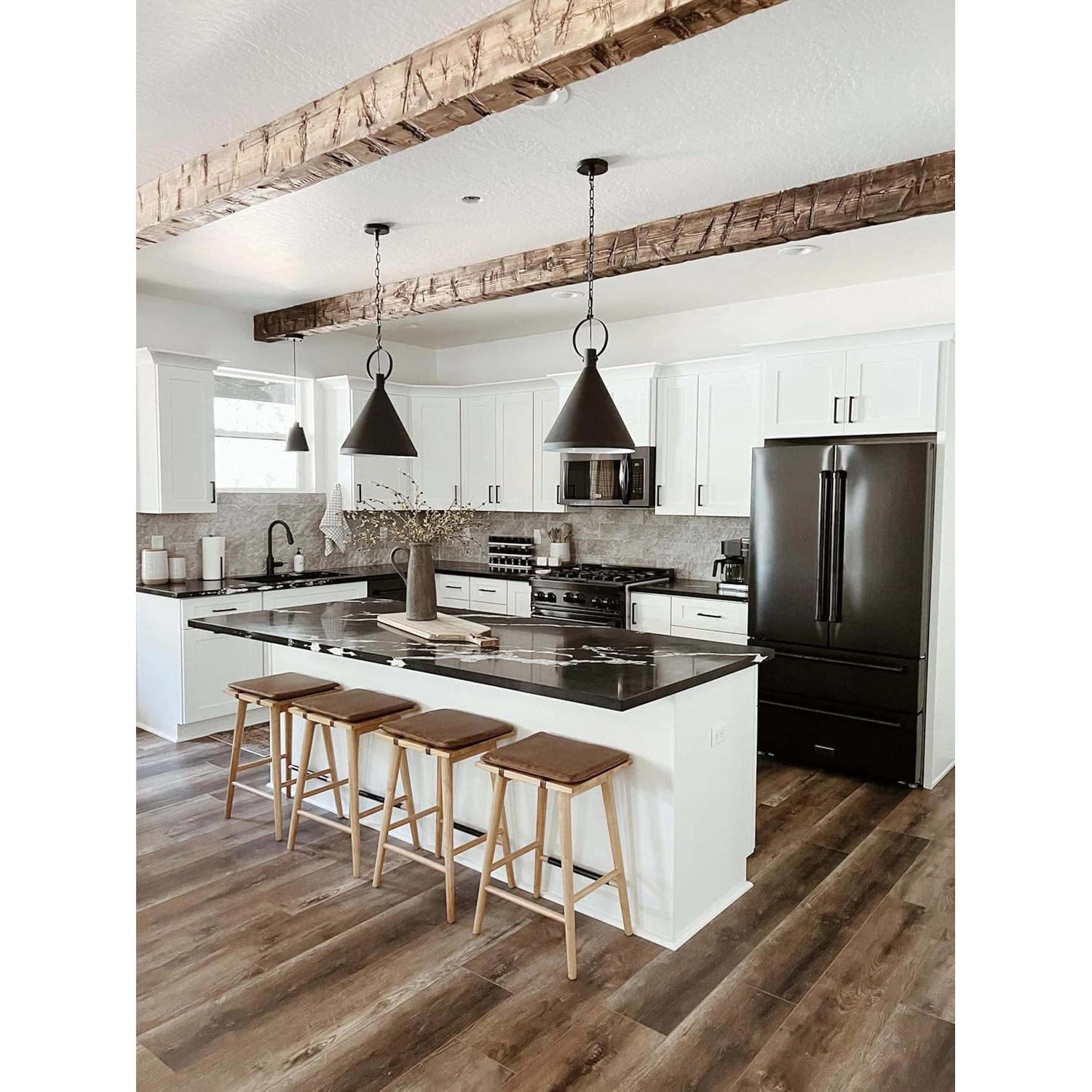 Taburete de Bar Nathan James Barker 64 cm Madera y Cuero - Juego de 4