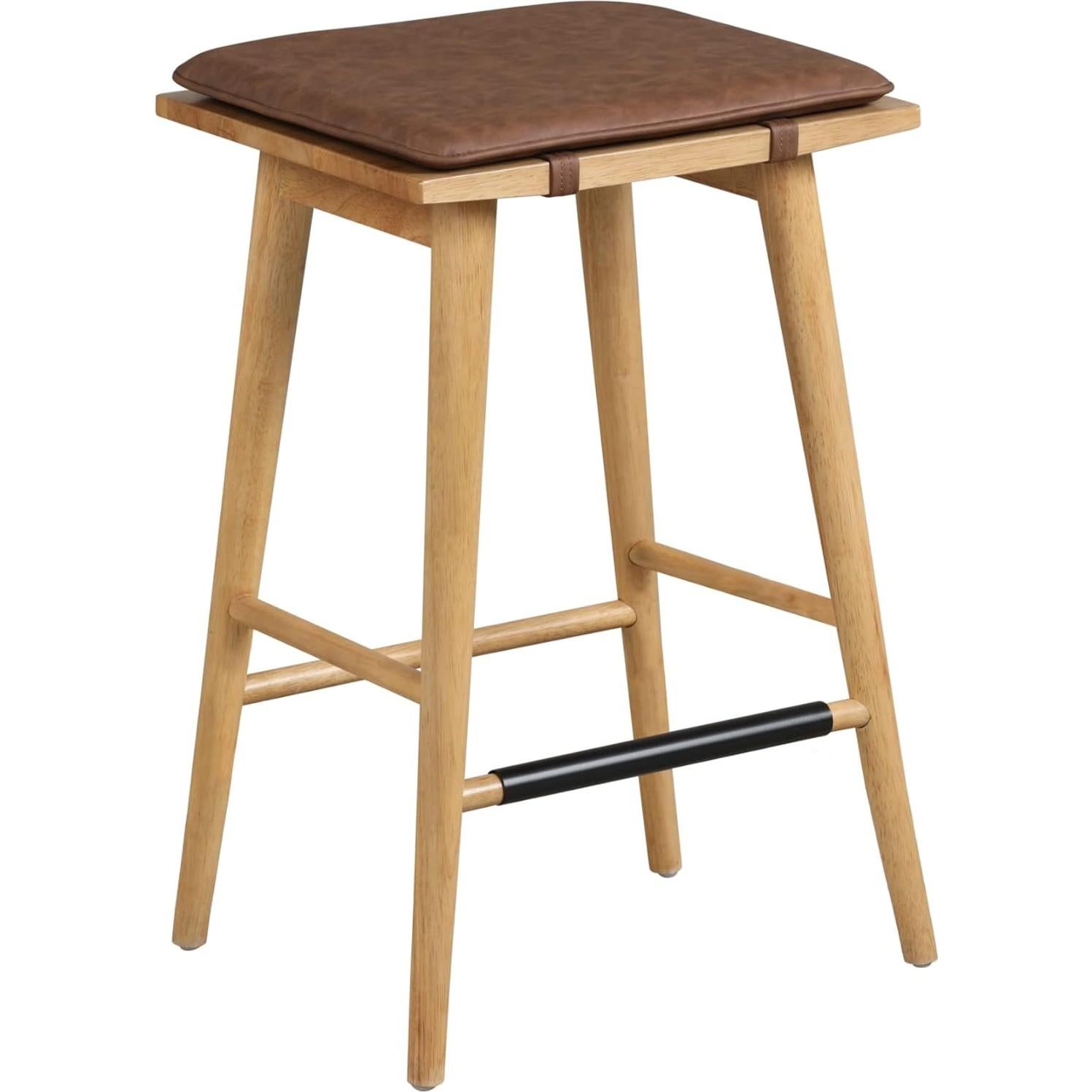 Taburete de Bar Nathan James Barker 64 cm Madera y Cuero - Juego de 4