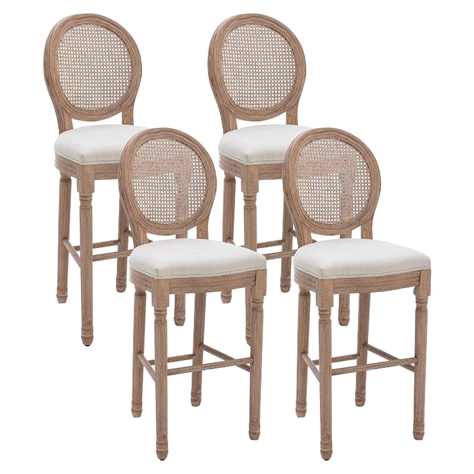 Conjunto de 4 Taburetes de Bar Virabit 66 cm Ratan Madera