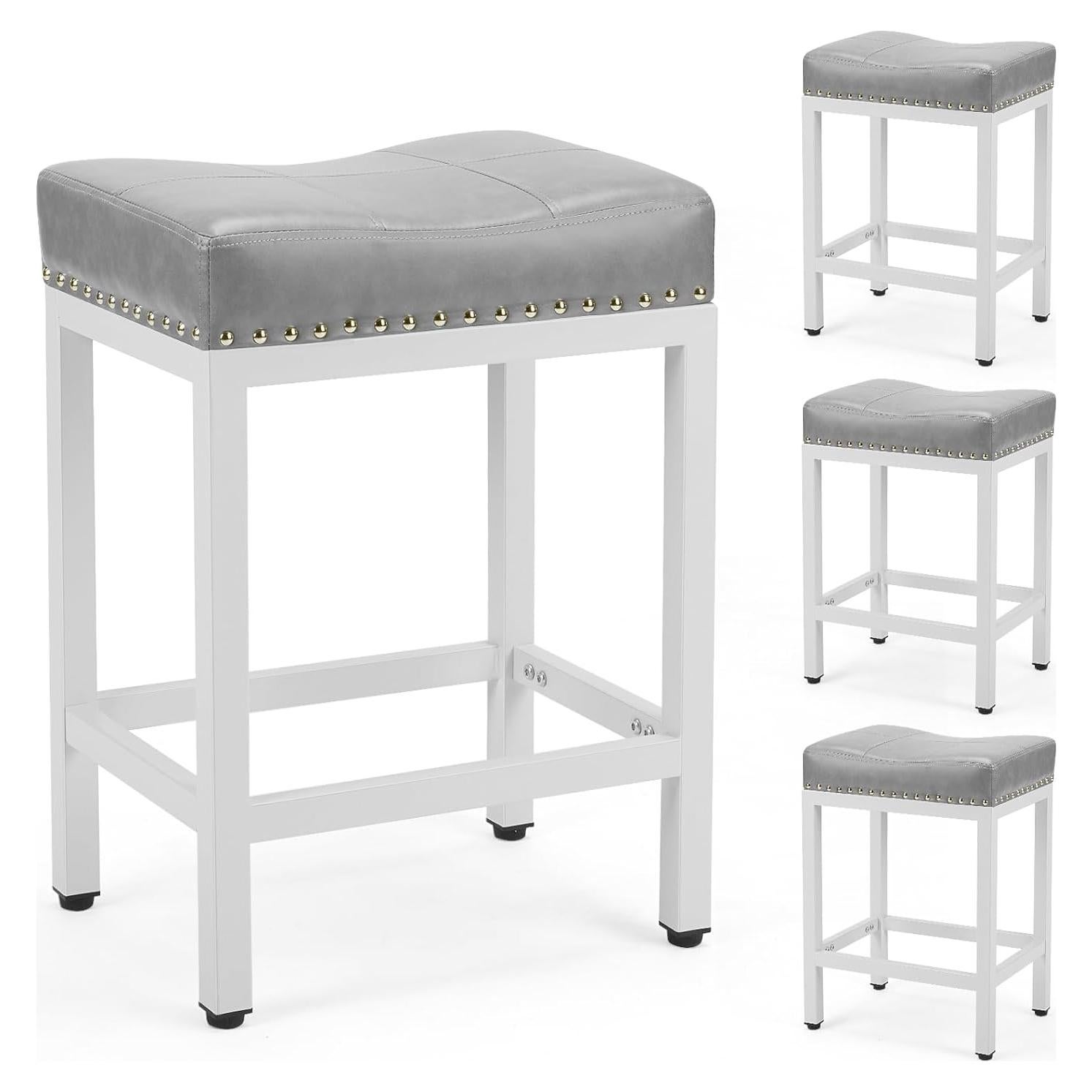 Conjunto de 4 Taburetes de Bar Sweetcrispy 57 cm Gris PU