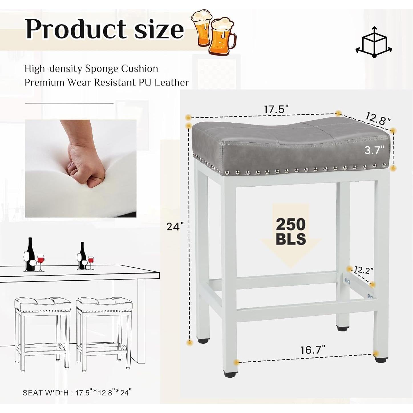 Conjunto de 4 Taburetes de Bar Sweetcrispy 57 cm Gris PU