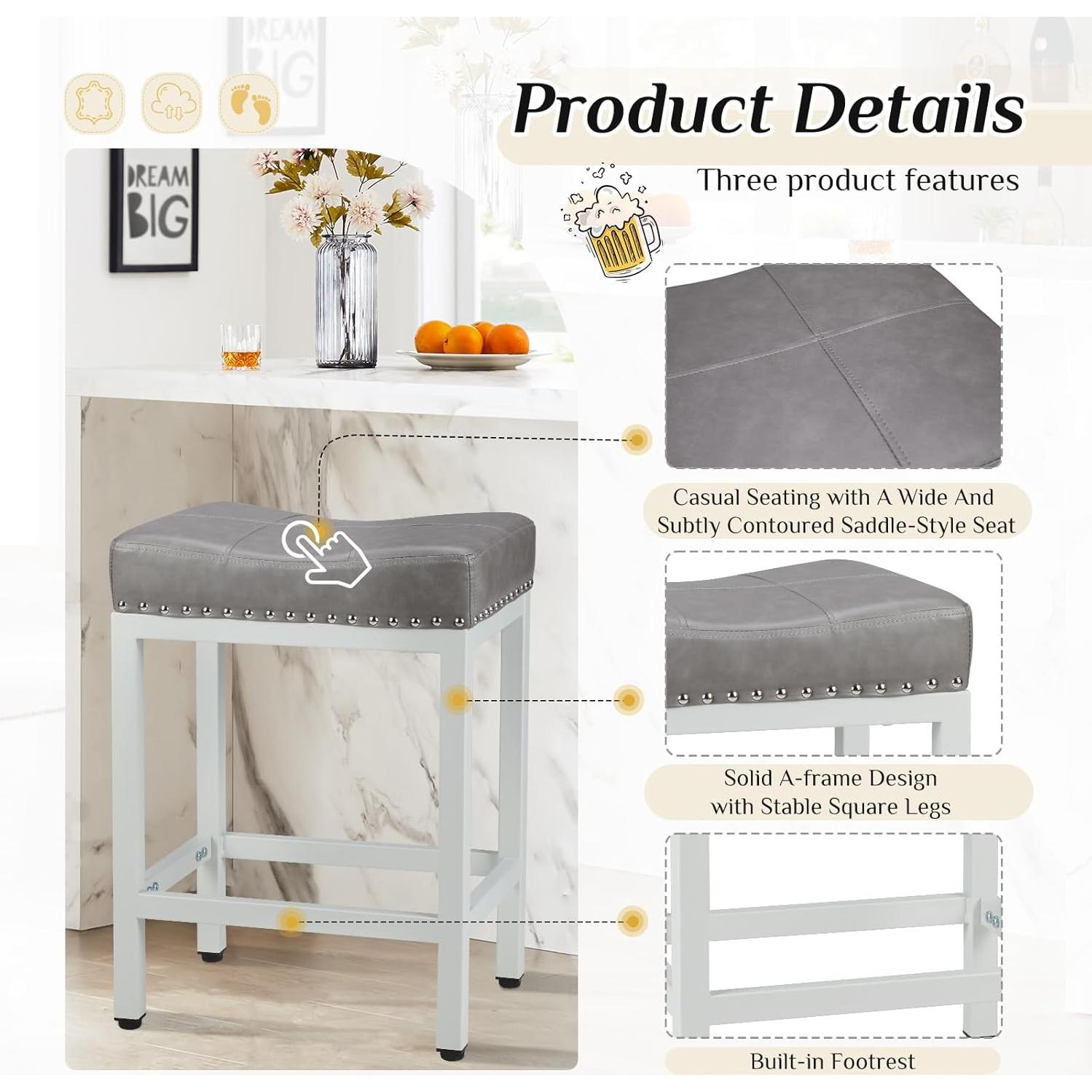 Conjunto de 4 Taburetes de Bar Sweetcrispy 57 cm Gris PU