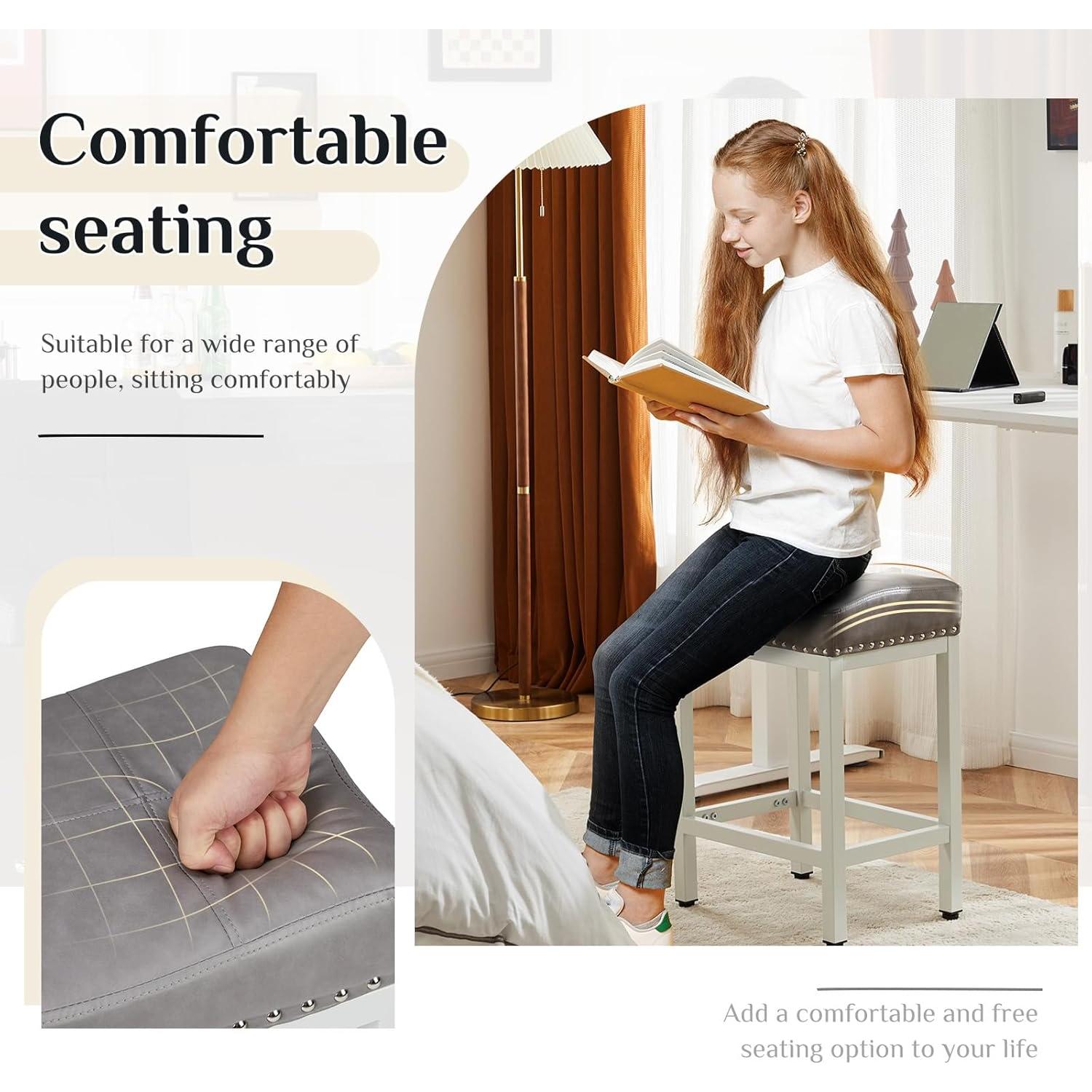 Conjunto de 4 Taburetes de Bar Sweetcrispy 57 cm Gris PU