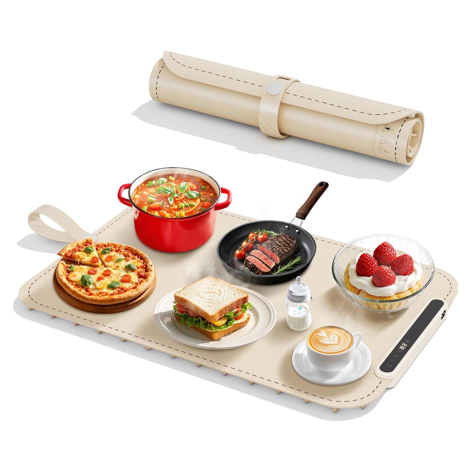 Warming Mat for Food - Electric Warming Tray, Full Surface Rapid Heating Food Warmer Mat with 6 Temperature Settings, Silicone Heating Pad for Party Buffet, Great Gift for Women (Beige, XL)