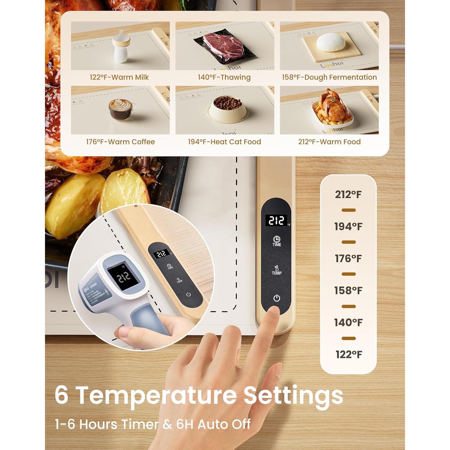 Alfombrilla Calentadora de Comida LOOHOI 61x38cm 6 Niveles