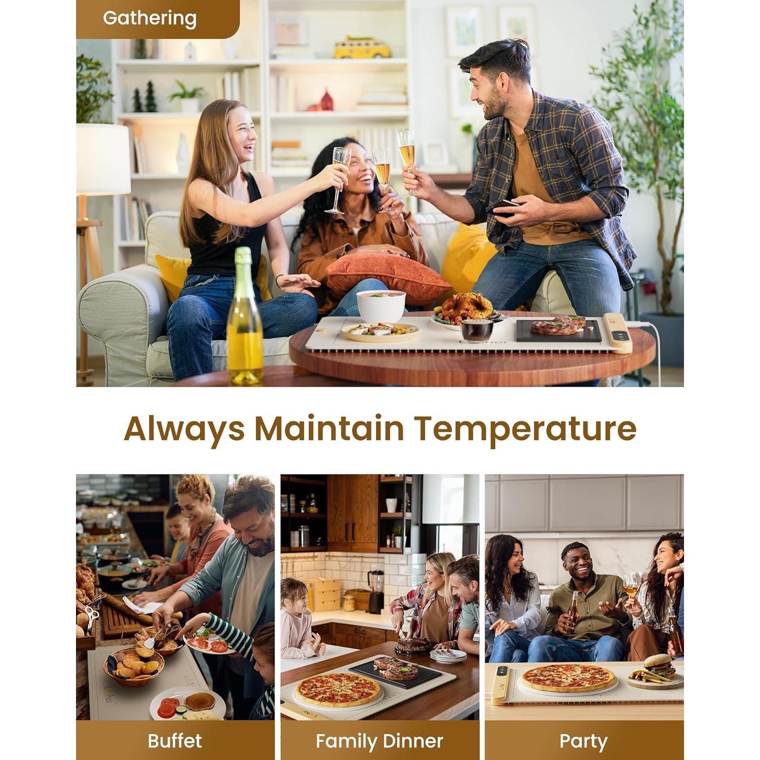 Alfombrilla Calentadora de Comida LOOHOI 61x38cm 6 Niveles