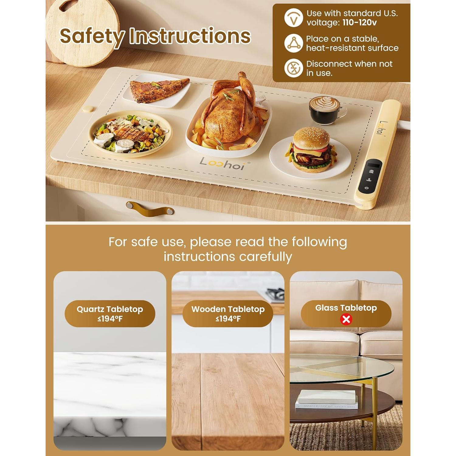 Alfombrilla Calentadora de Comida LOOHOI 61x38cm 6 Niveles