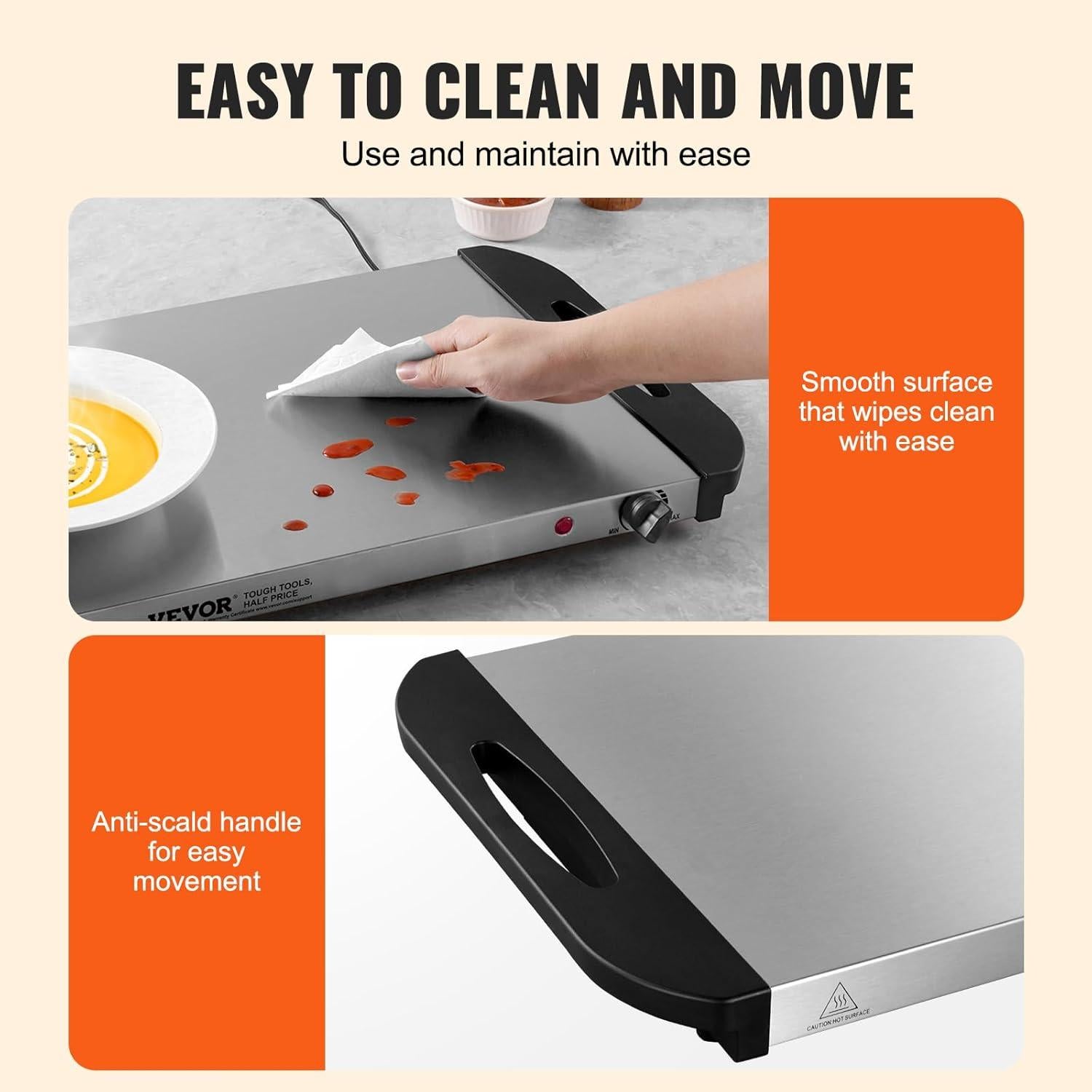 Bandeja Calentadora Eléctrica VEVOR 64x36cm Acero Inoxidable