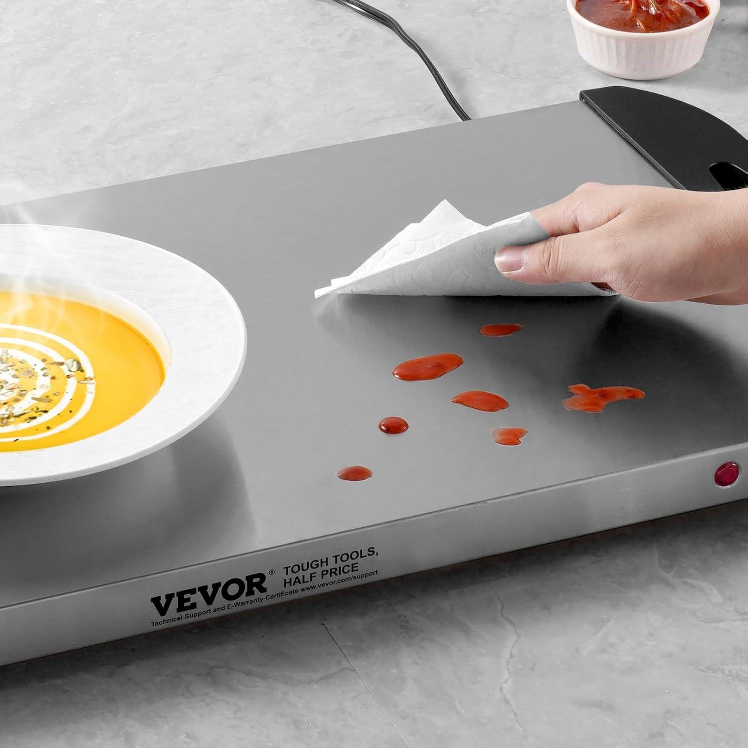 Bandeja Calentadora Eléctrica VEVOR 64x36cm Acero Inoxidable