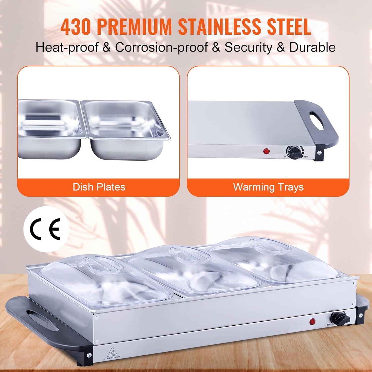 Bandeja Calentadora Eléctrica VEVOR 7.5L Acero Inoxidable