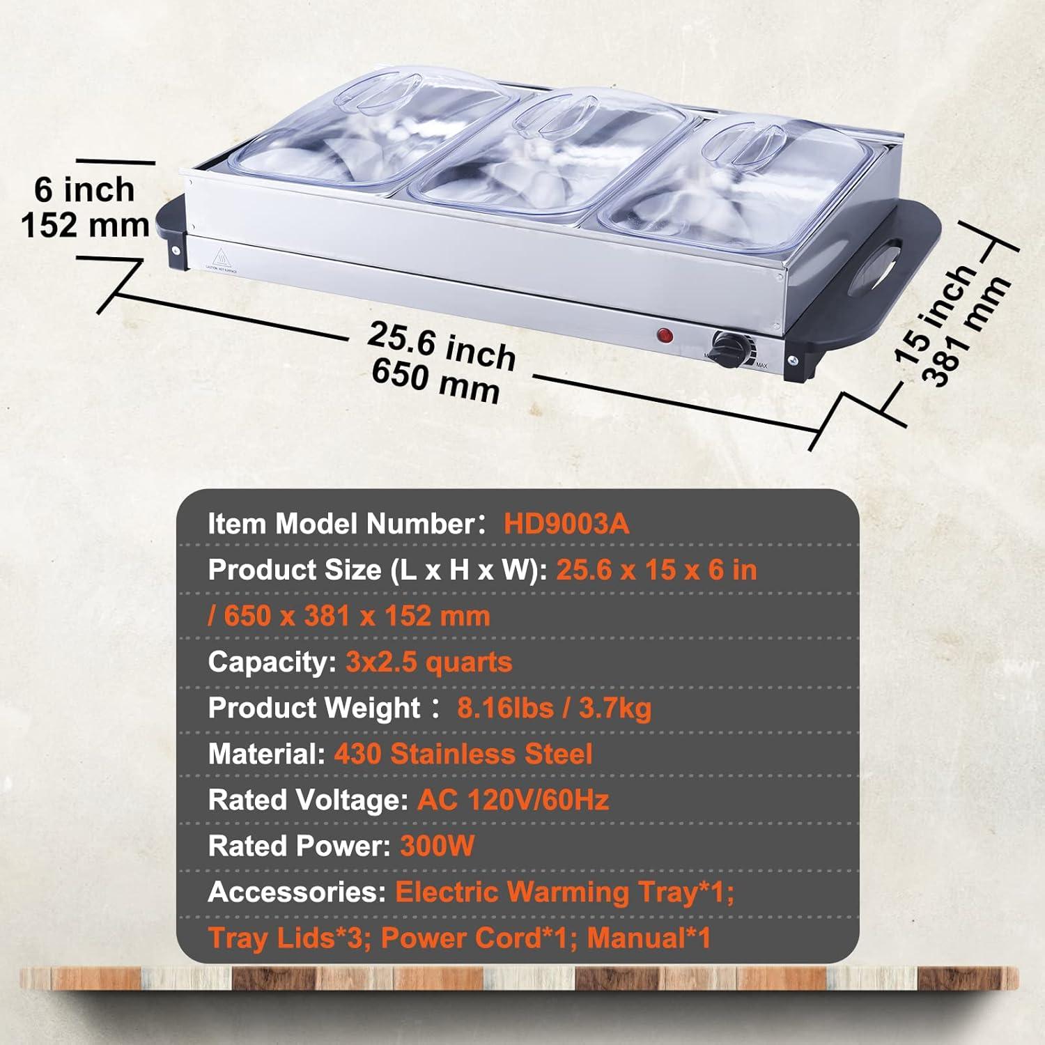 Bandeja Calentadora Eléctrica VEVOR 7.5L Acero Inoxidable