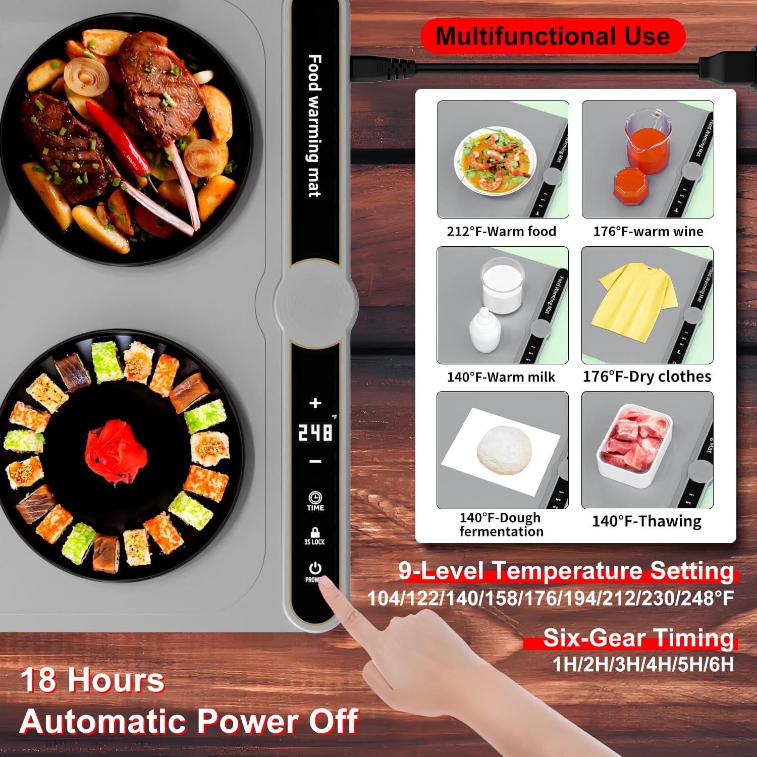 Bandeja Calentadora Eléctrica Iconfont 60x37.8cm 9 Niveles Gris