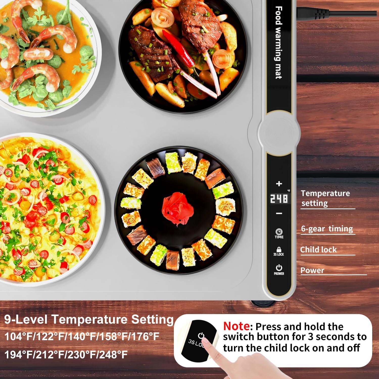 Bandeja Calentadora Eléctrica Iconfont 60x37.8cm 9 Niveles Gris