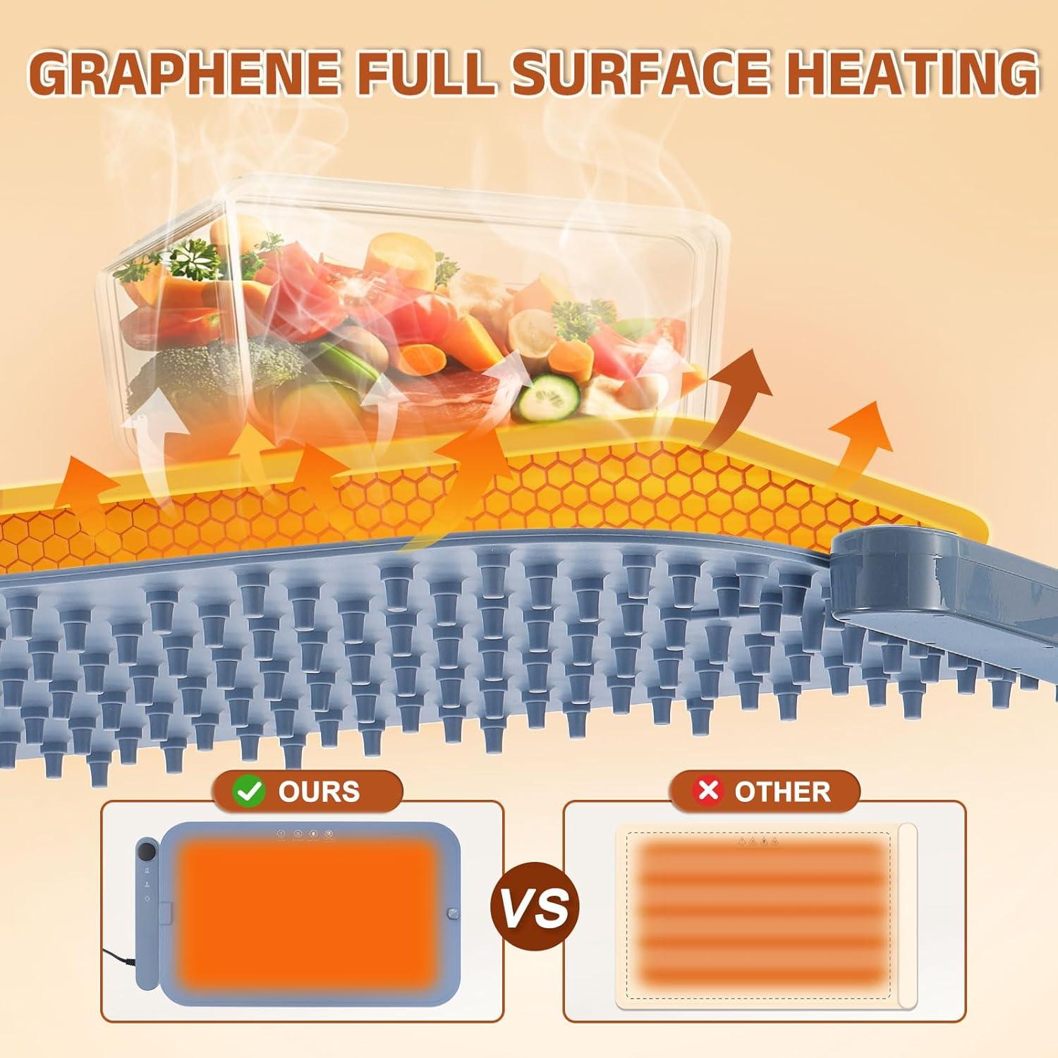 Upgrade Food Warming Mat - Electric Warming Tray with 6 Temperature Settings and 6 Hours Timer, Full Surface Graphene Heating Food Warmer, Roll Up Heating Tray for Buffet,Blue
