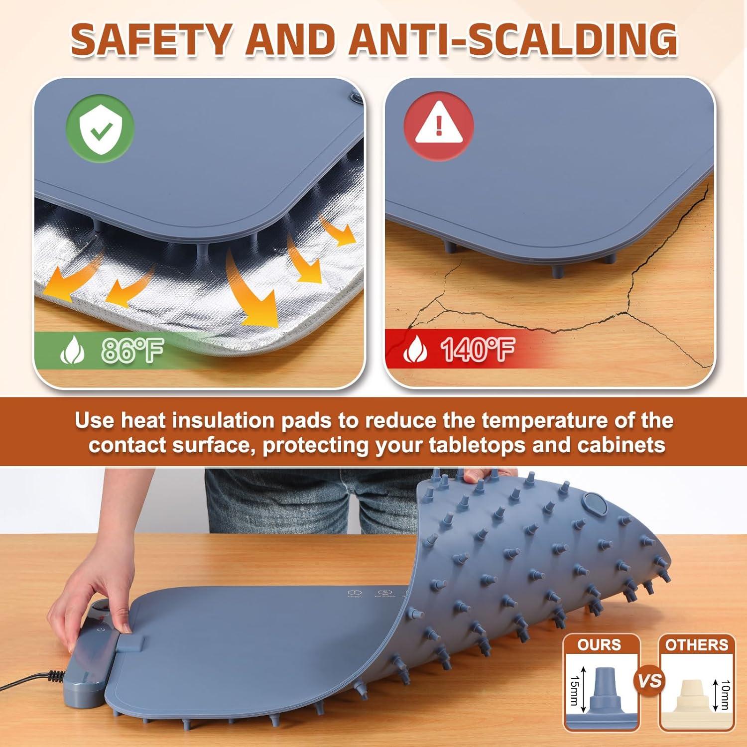 Upgrade Food Warming Mat - Electric Warming Tray with 6 Temperature Settings and 6 Hours Timer, Full Surface Graphene Heating Food Warmer, Roll Up Heating Tray for Buffet,Blue