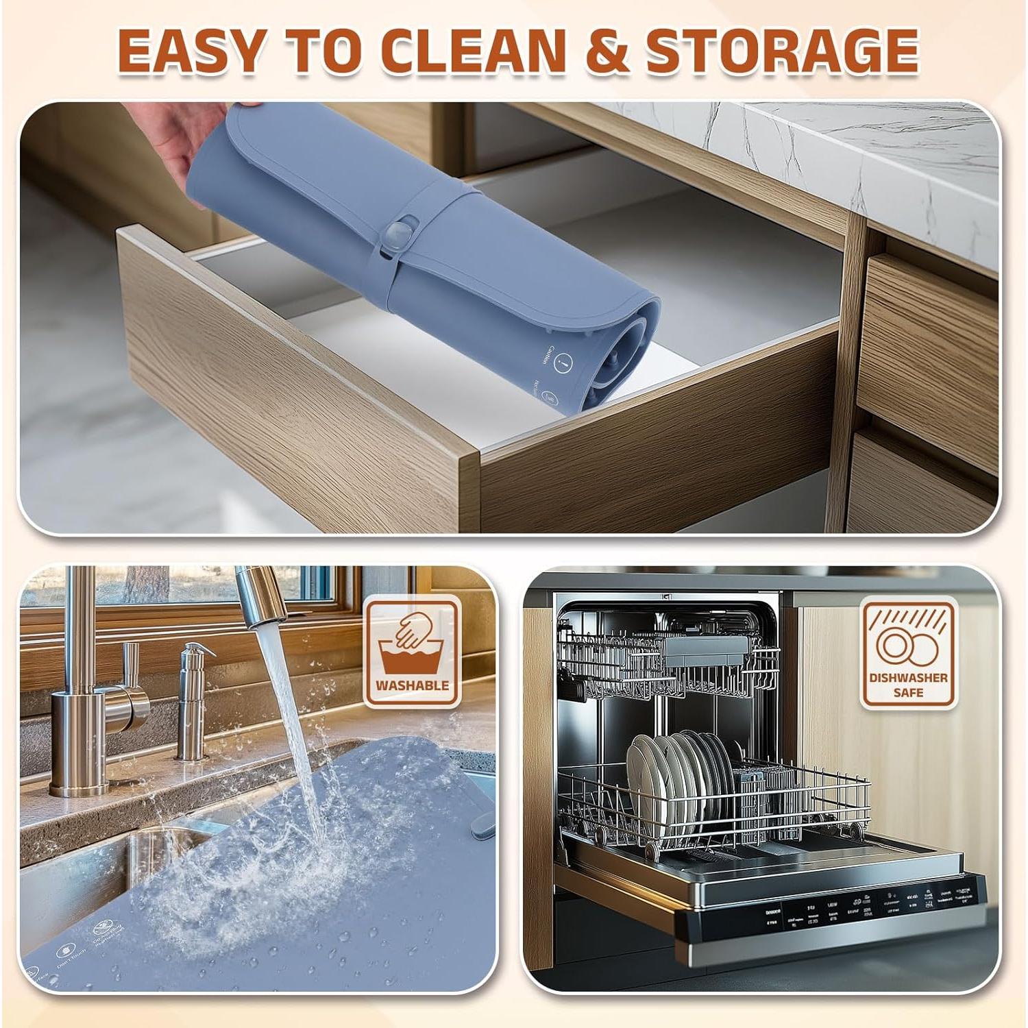 Upgrade Food Warming Mat - Electric Warming Tray with 6 Temperature Settings and 6 Hours Timer, Full Surface Graphene Heating Food Warmer, Roll Up Heating Tray for Buffet,Blue