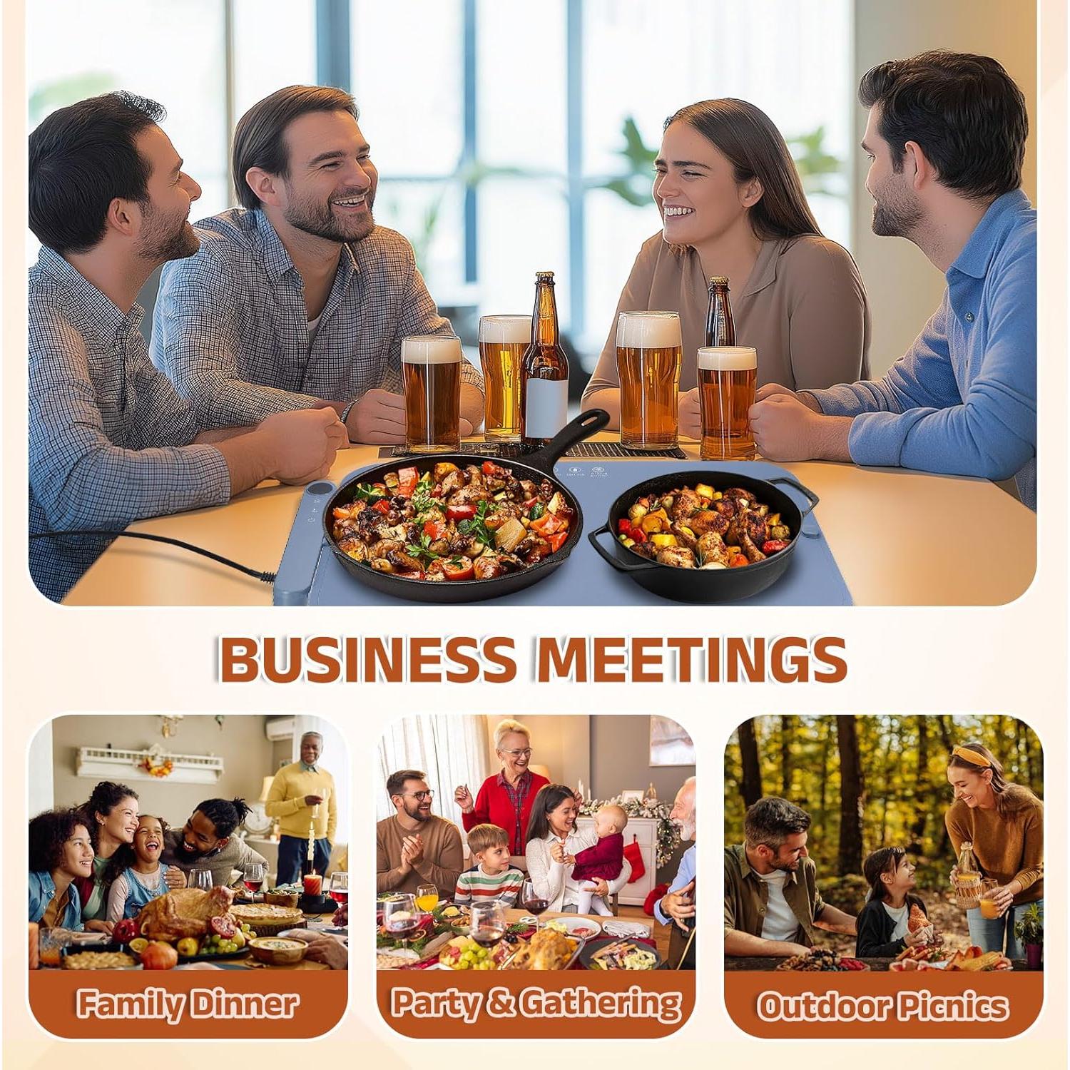 Upgrade Food Warming Mat - Electric Warming Tray with 6 Temperature Settings and 6 Hours Timer, Full Surface Graphene Heating Food Warmer, Roll Up Heating Tray for Buffet,Blue