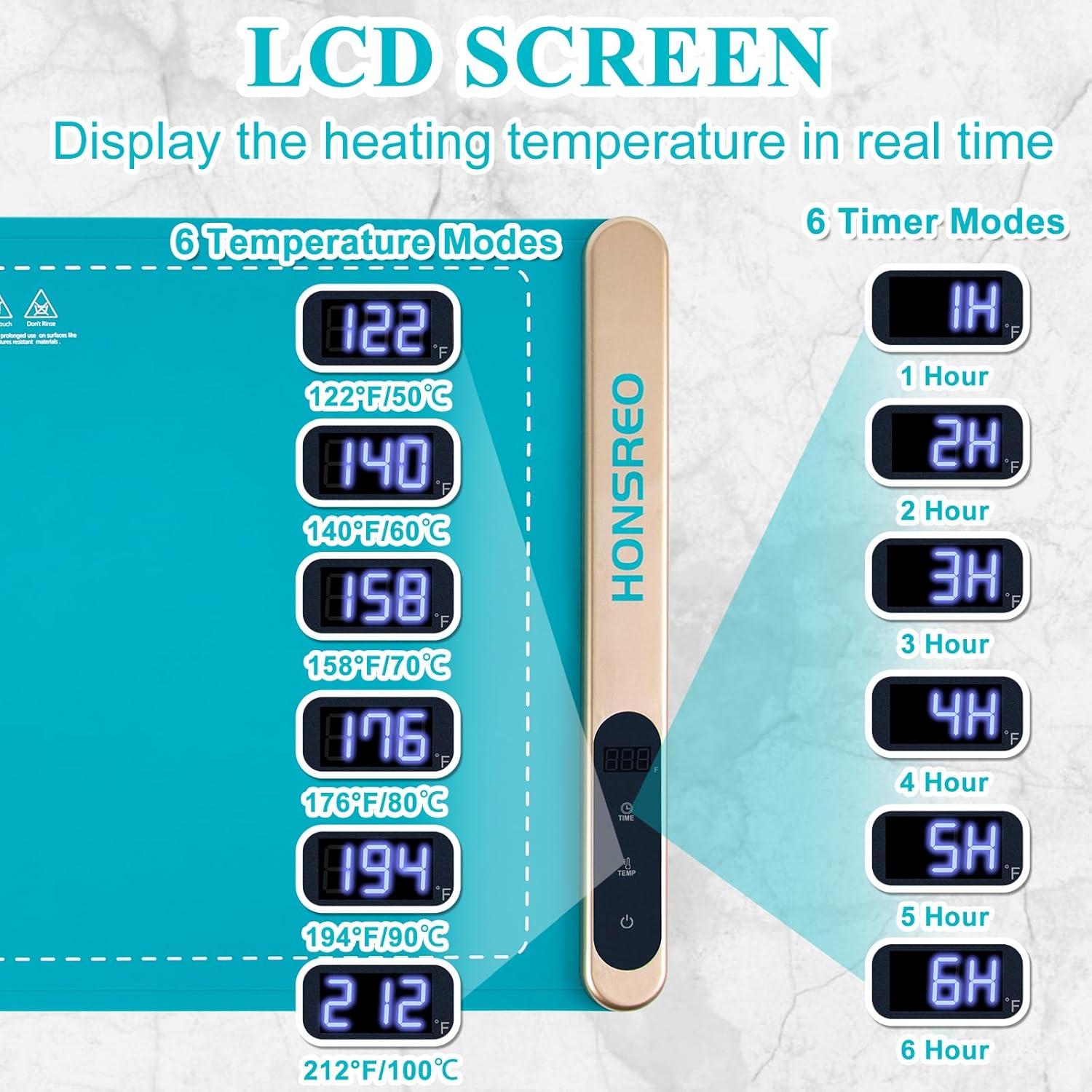Bandeja Calentadora Eléctrica HONSREO 60x36.8cm 6 Modos Temperatura