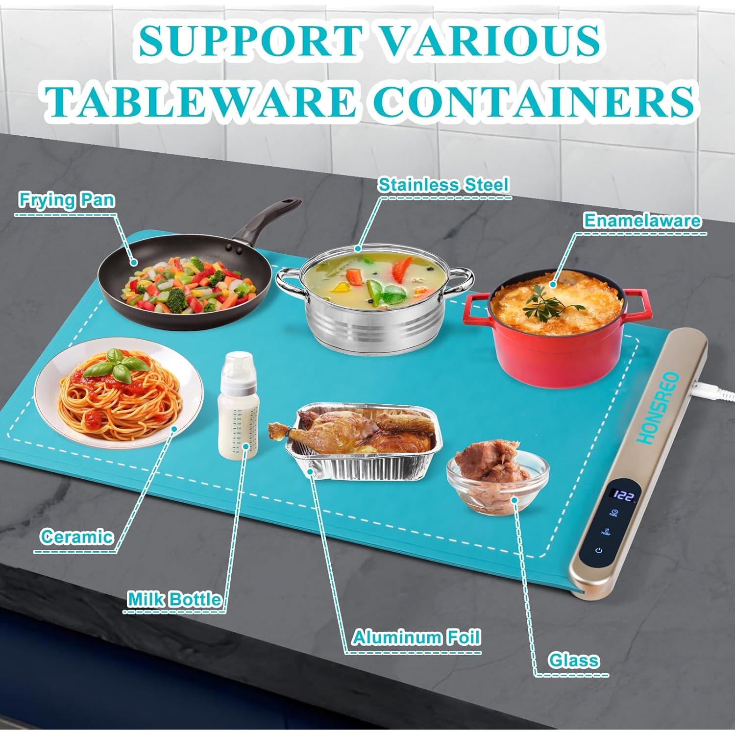 Bandeja Calentadora Eléctrica HONSREO 60x36.8cm 6 Modos Temperatura