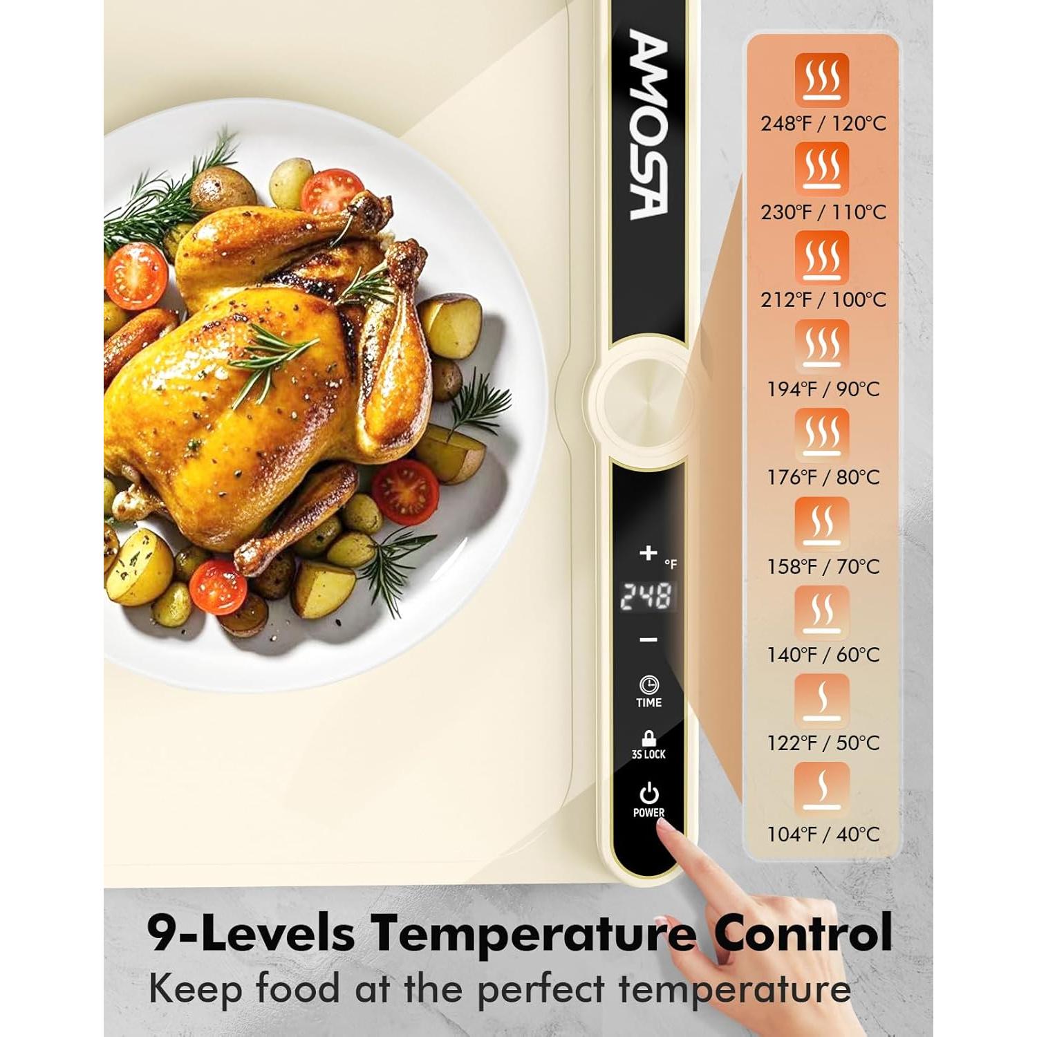 Alfombrilla Calentadora de Comida AMOSA 330W 9 Niveles Amarillo