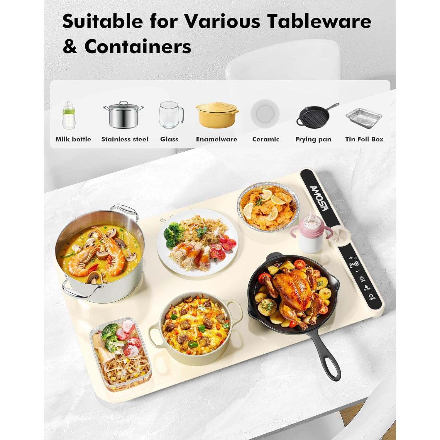 Alfombrilla Calentadora de Comida AMOSA 330W 9 Niveles Amarillo