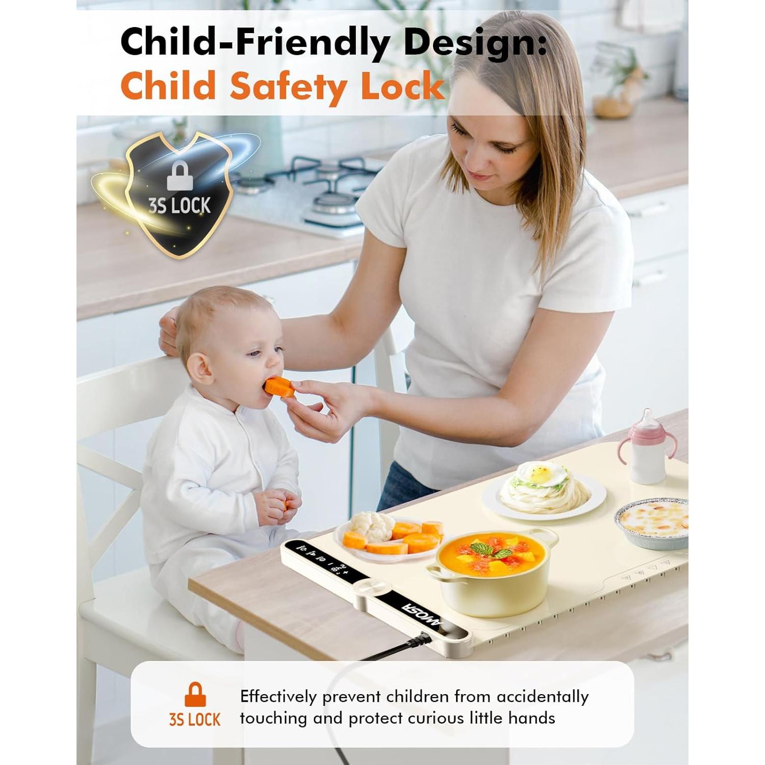 Alfombrilla Calentadora de Comida AMOSA 330W 9 Niveles Amarillo