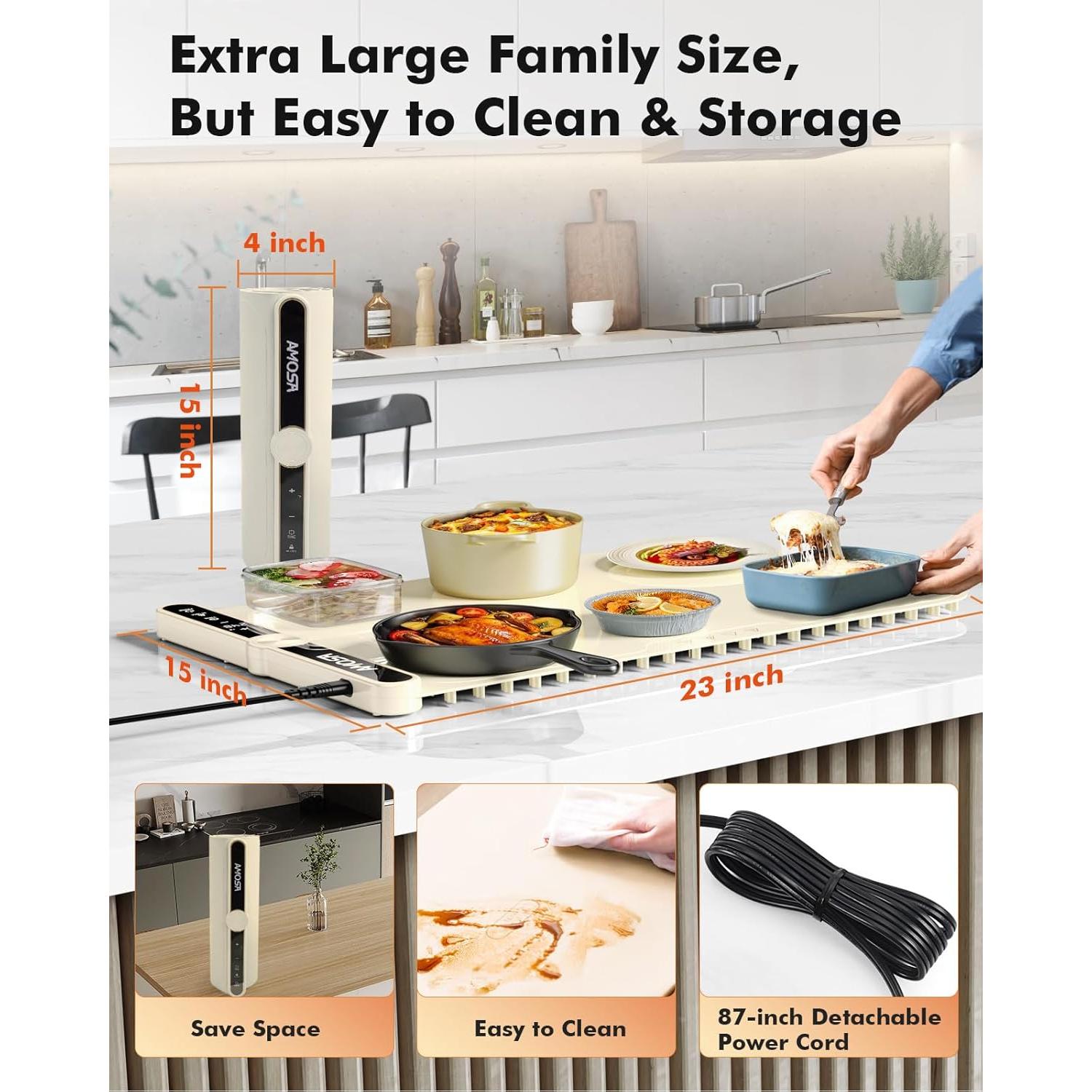 Alfombrilla Calentadora de Comida AMOSA 330W 9 Niveles Amarillo