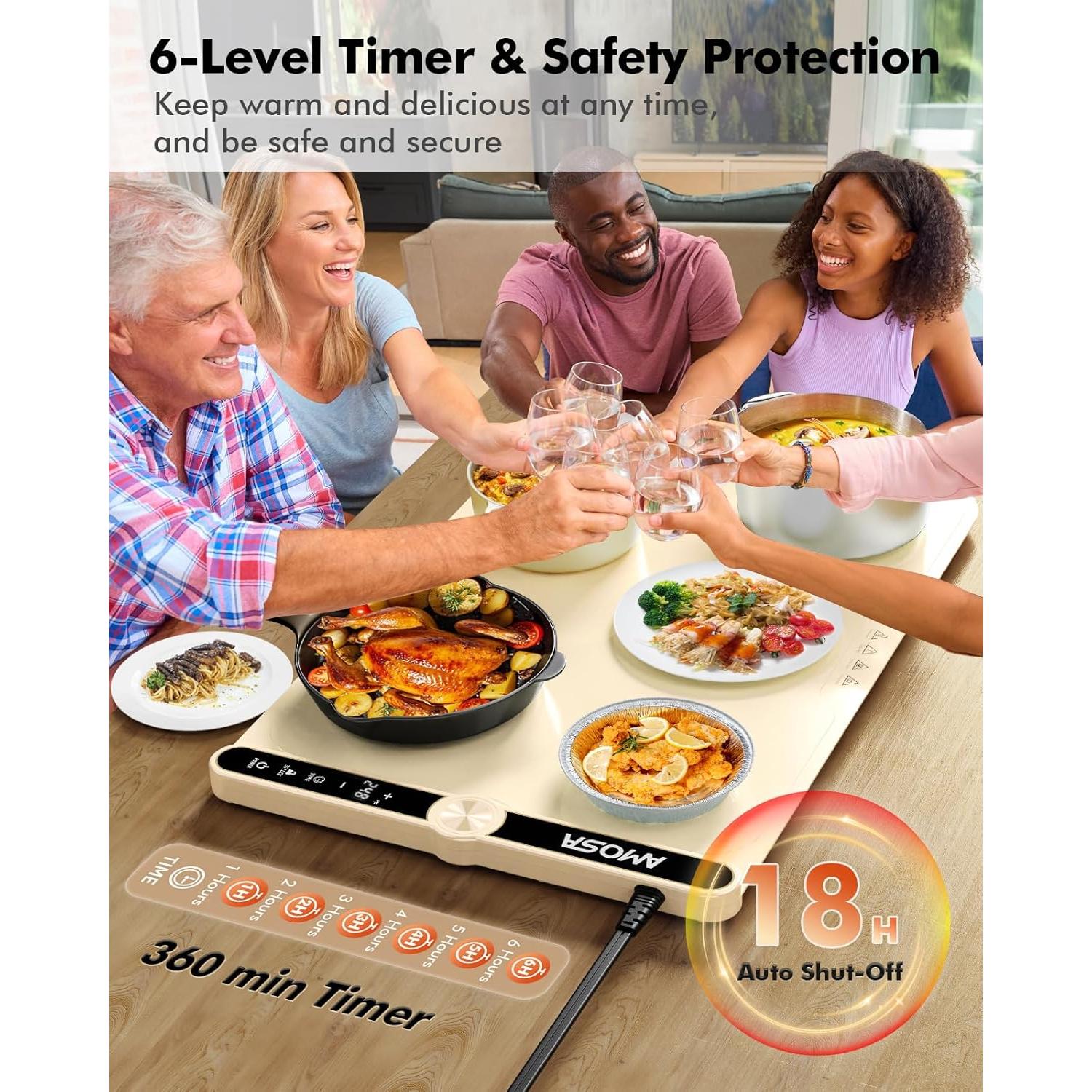 Alfombrilla Calentadora de Comida AMOSA 330W 9 Niveles Amarillo