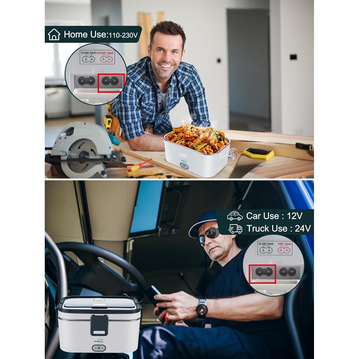 Caja de Almuerzo Eléctrica Buddew 1.8L 80W Gris Portátil