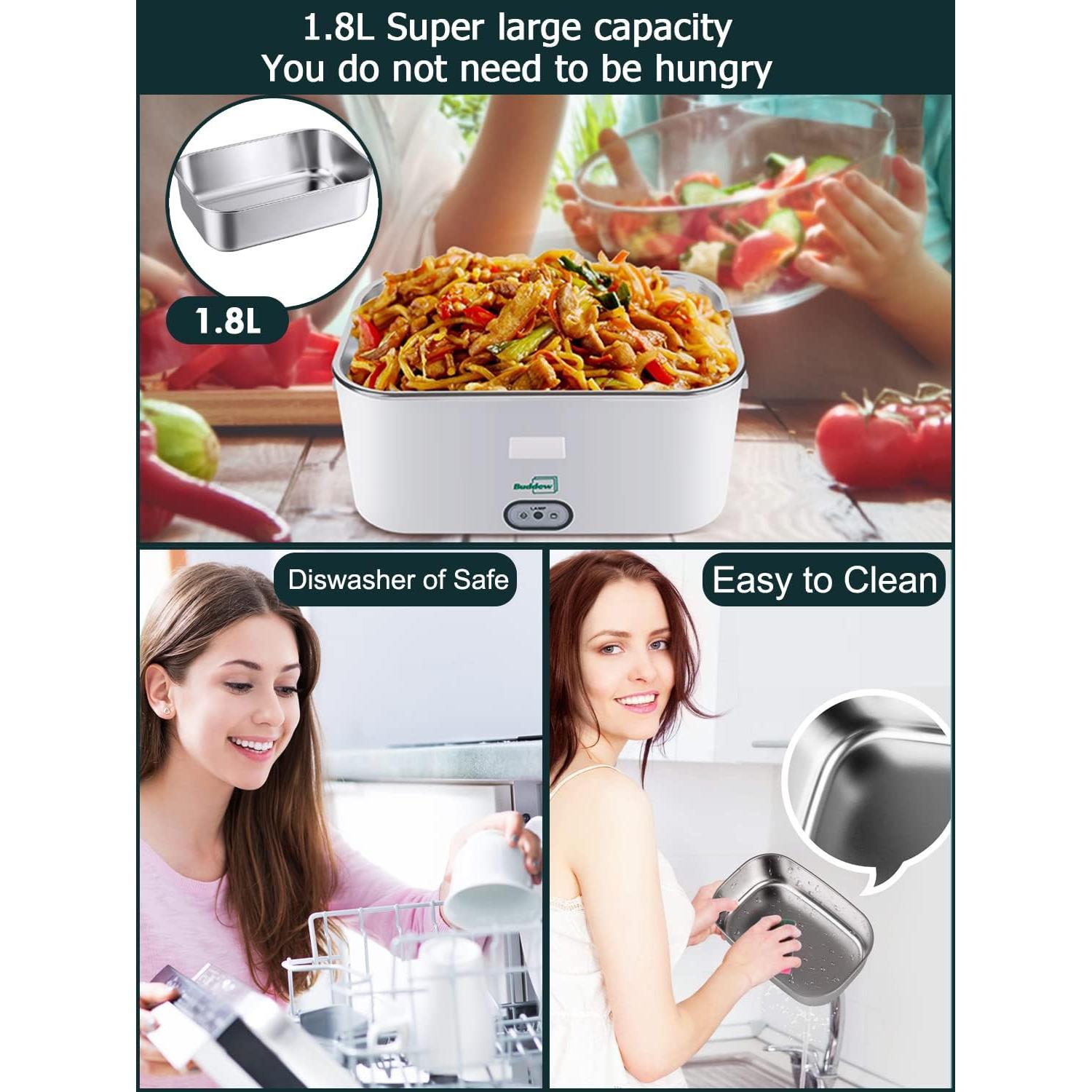 Caja de Almuerzo Eléctrica Buddew 1.8L 80W Gris Portátil