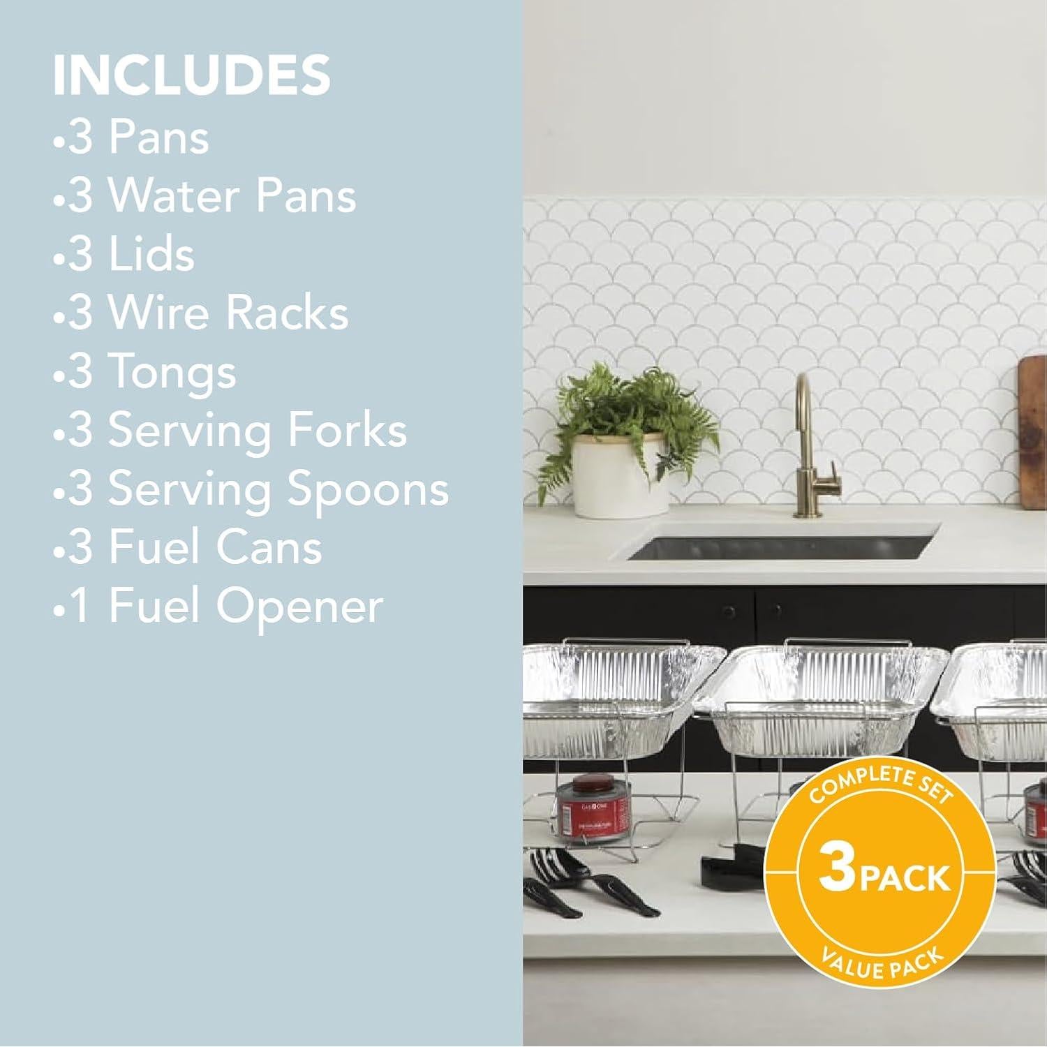 Juego de Platos Desechables Buffet Gas One - 3 Sartenes y Utensilios