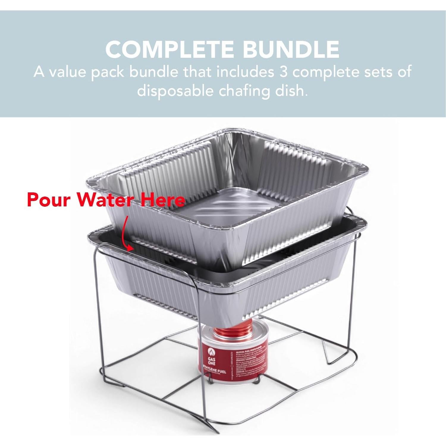 Juego de Platos Desechables Buffet Gas One - 3 Sartenes y Utensilios