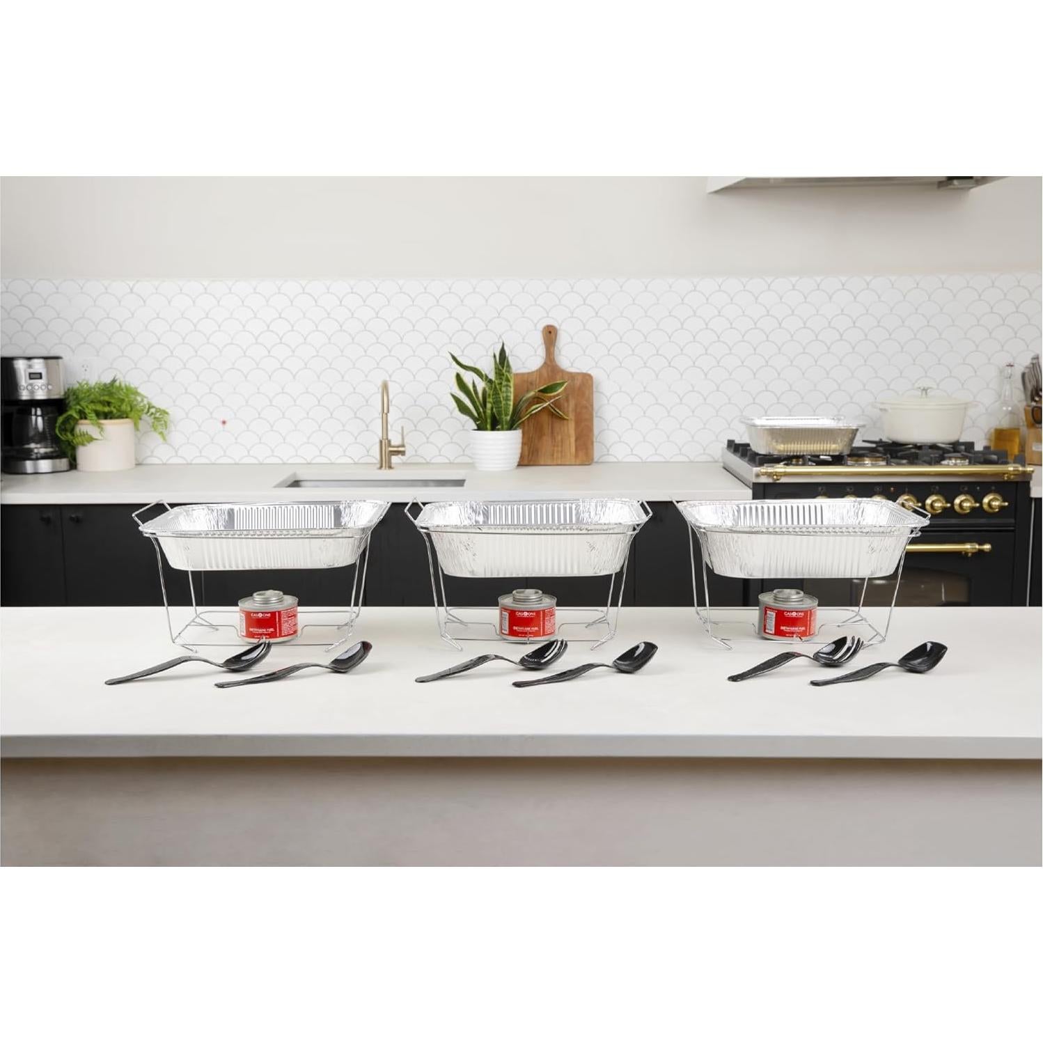 Juego de Platos Desechables Buffet Gas One - 3 Sartenes y Utensilios