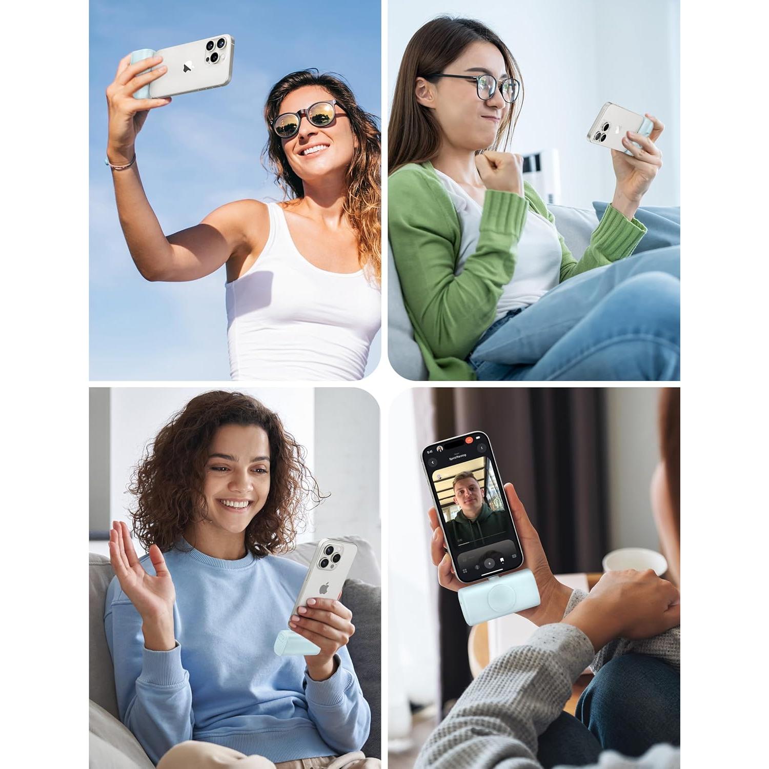 RORRY Portable Charger for iPhone 15 16, Built-in Foldable USB C Connector Power Bank, 5000mAh 15W Fast Charging Small Battery Pack for iPhone 16/15 Plus/Pro/Pro Max, for Apple Watch, Blue