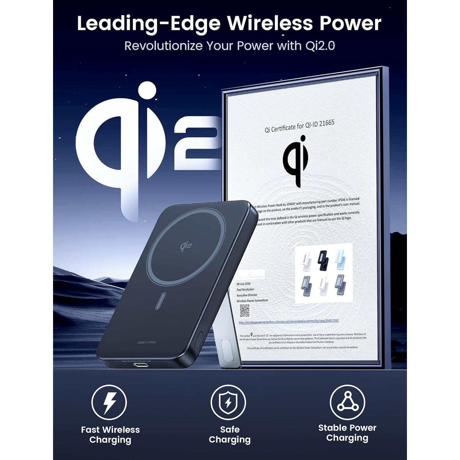 for Magsafe Battery Pack, Qi2 Certificated 10,000mAh Fast Charging Magnetic Power Bank, 20W USB C Portable Wireless Charger for iPhone with Foldable Stand, Compatible with iPhone 17/16/15,Black