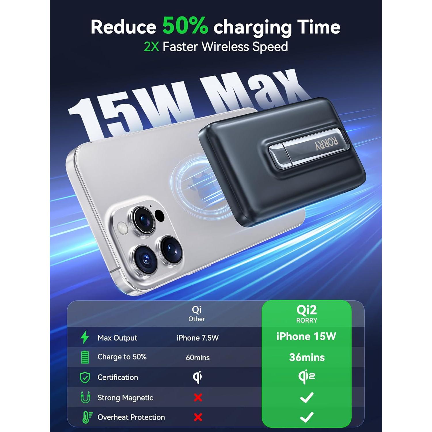 for Magsafe Battery Pack, Qi2 Certificated 10,000mAh Fast Charging Magnetic Power Bank, 20W USB C Portable Wireless Charger for iPhone with Foldable Stand, Compatible with iPhone 17/16/15,Black