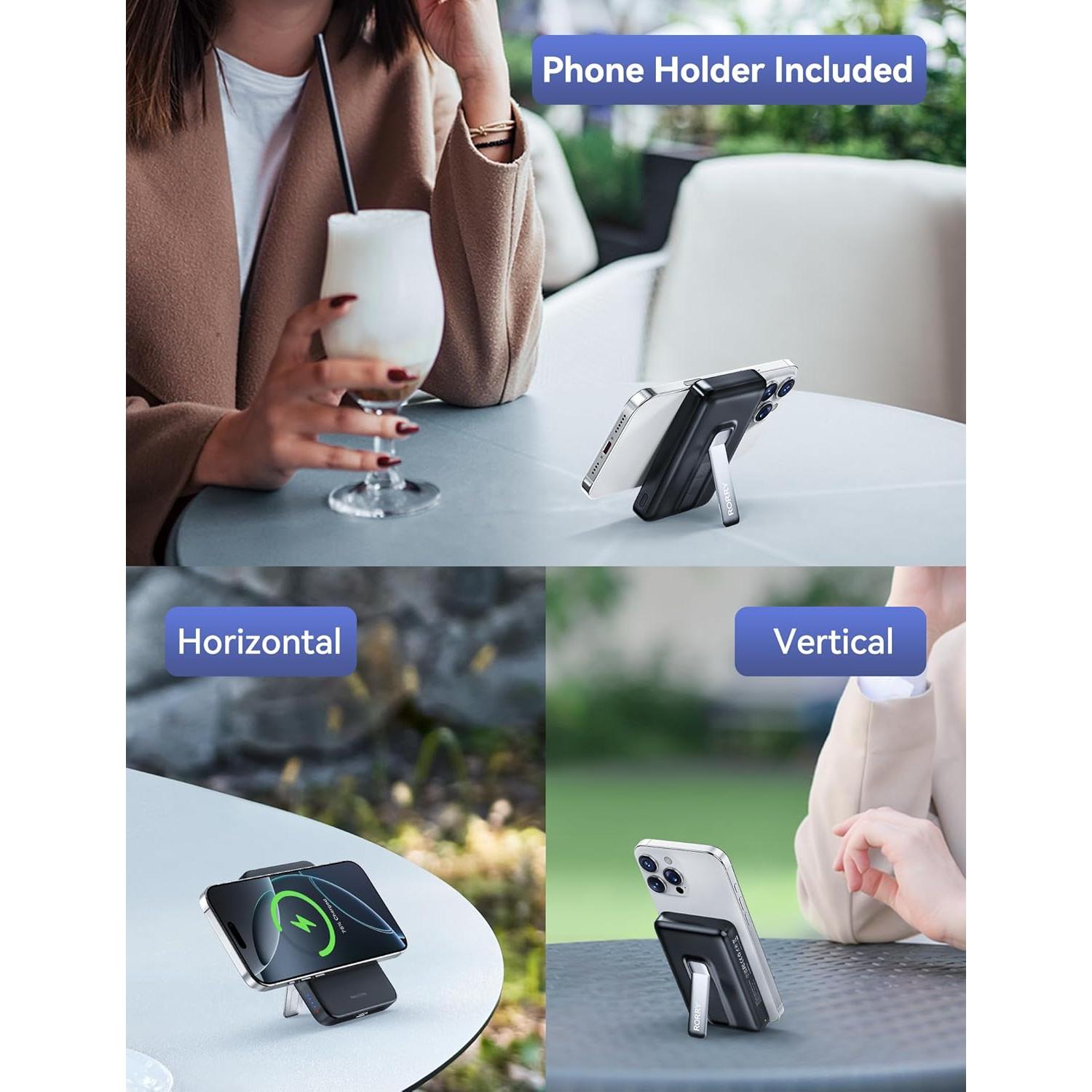 for Magsafe Battery Pack, Qi2 Certificated 10,000mAh Fast Charging Magnetic Power Bank, 20W USB C Portable Wireless Charger for iPhone with Foldable Stand, Compatible with iPhone 17/16/15,Black