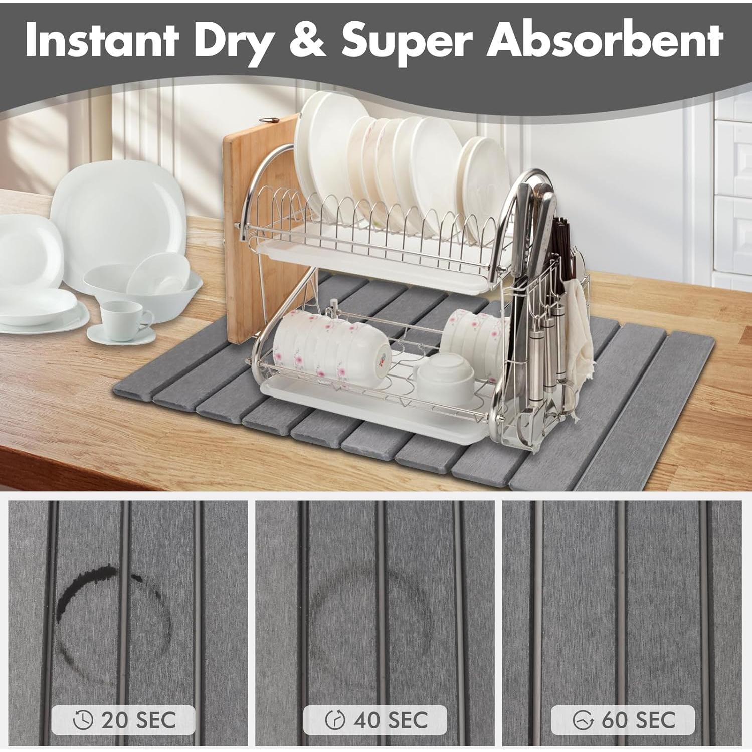 Alfombrilla de Secado de Piedra Diatomácea Bunmery 59x39 cm Gris