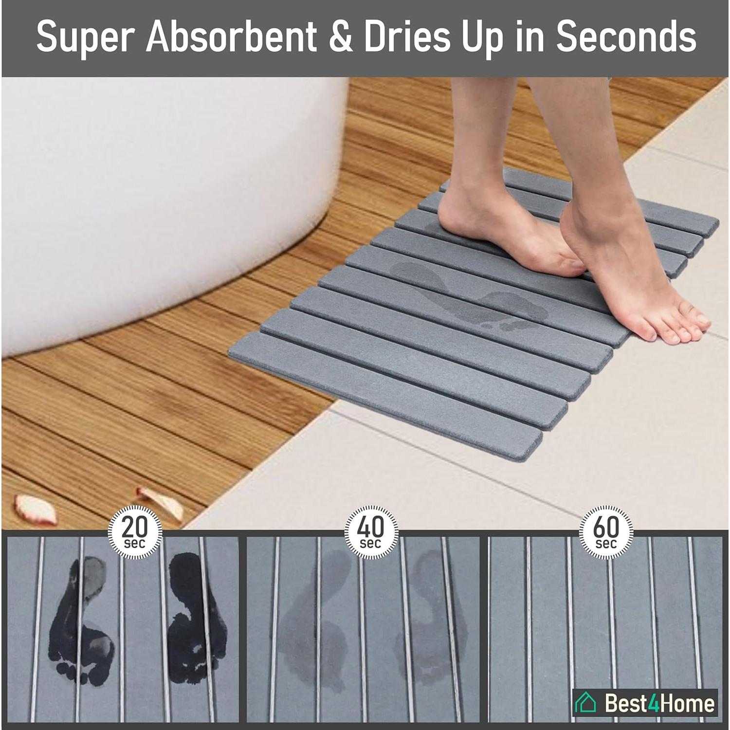 Alfombrilla de Secado de Piedra Diatomita Gris 40x30cm - Antideslizante