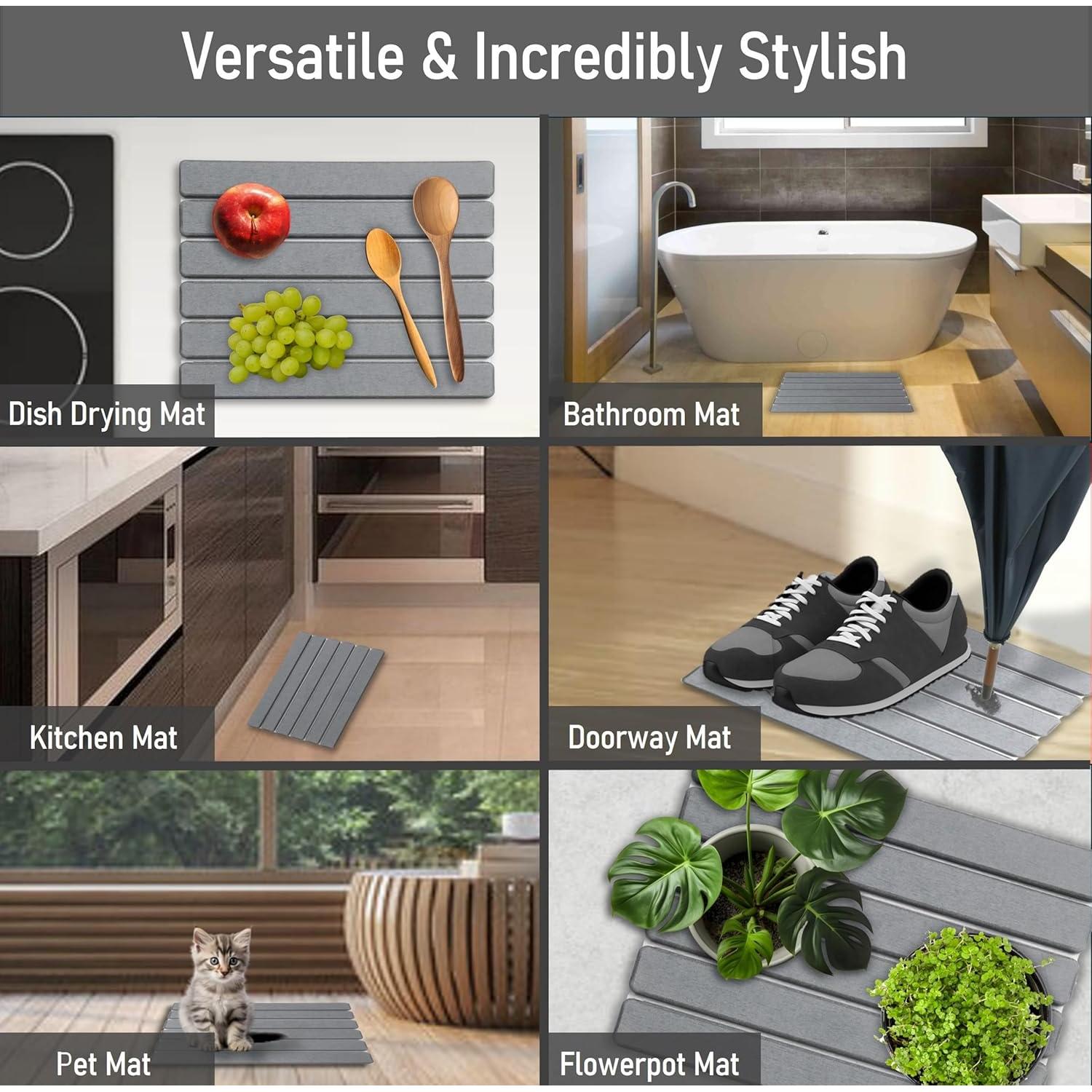 Alfombrilla de Secado de Piedra Diatomita Gris 40x30cm - Antideslizante