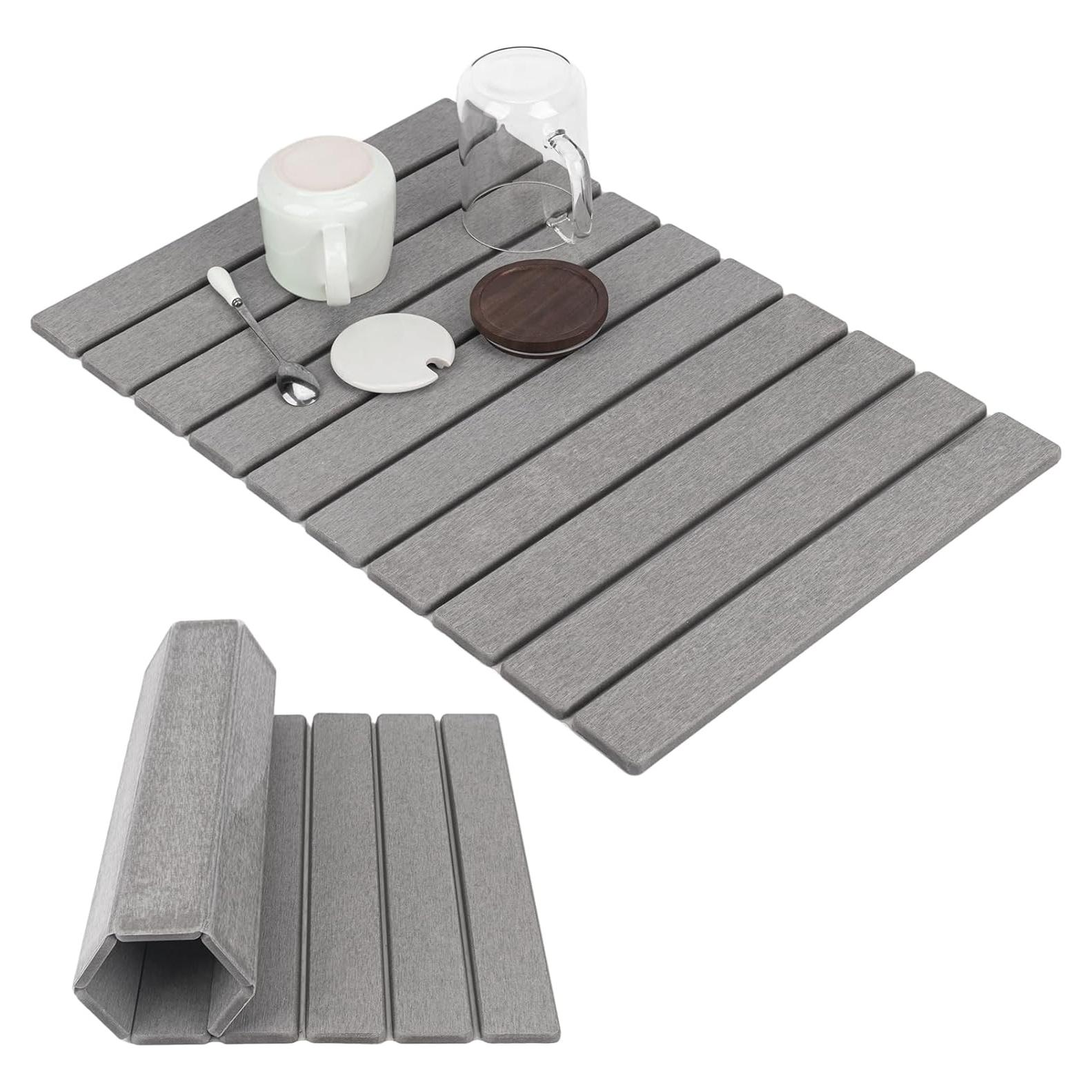 Stone Drying Mat for Kitchen Counter,Dish Drying Mat,24"(L)×16"(W)Fast Water-Absorbing, Environmentally Friendly Diatomite Mat-Gray