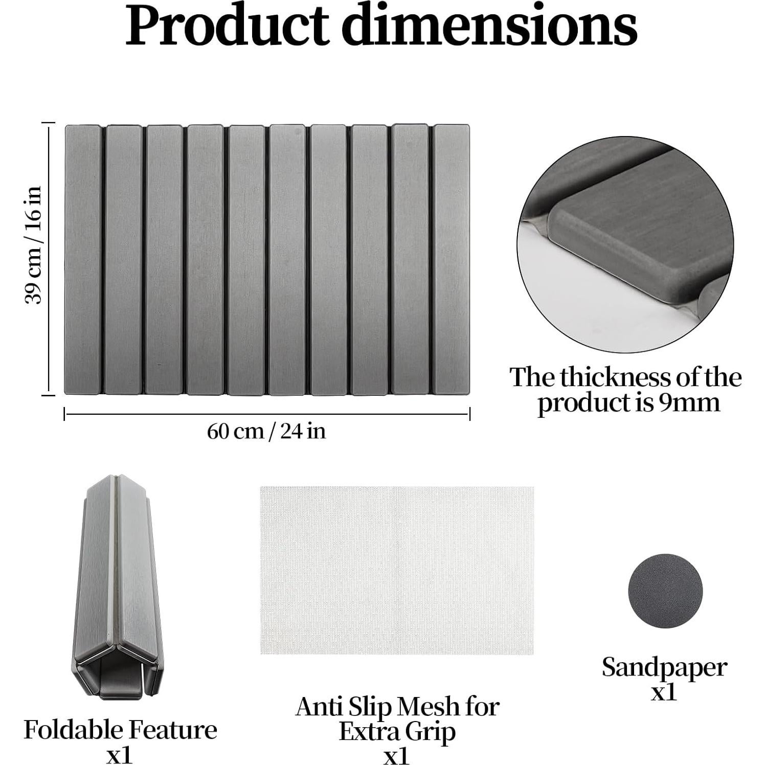 Stone Drying Mat for Kitchen Counter,Dish Drying Mat,24"(L)×16"(W)Fast Water-Absorbing, Environmentally Friendly Diatomite Mat-Gray