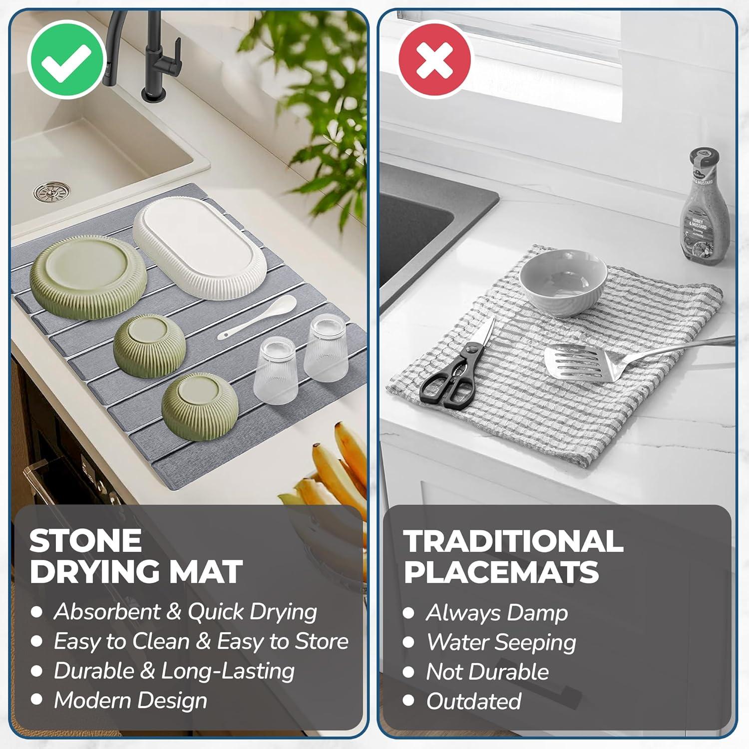 Alfombrilla de Secado de Platos Renovisor 60x39 cm Gris