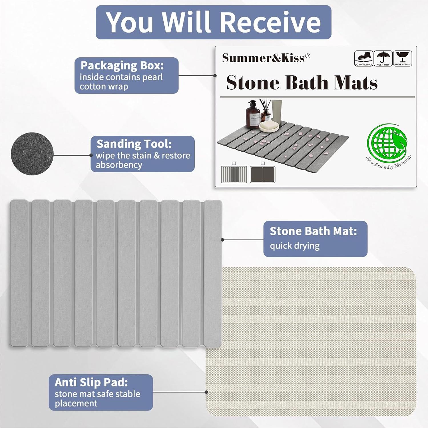 Alfombrilla de Baño de Piedra Diatomácea Summer&Kiss 59.7x39.1cm