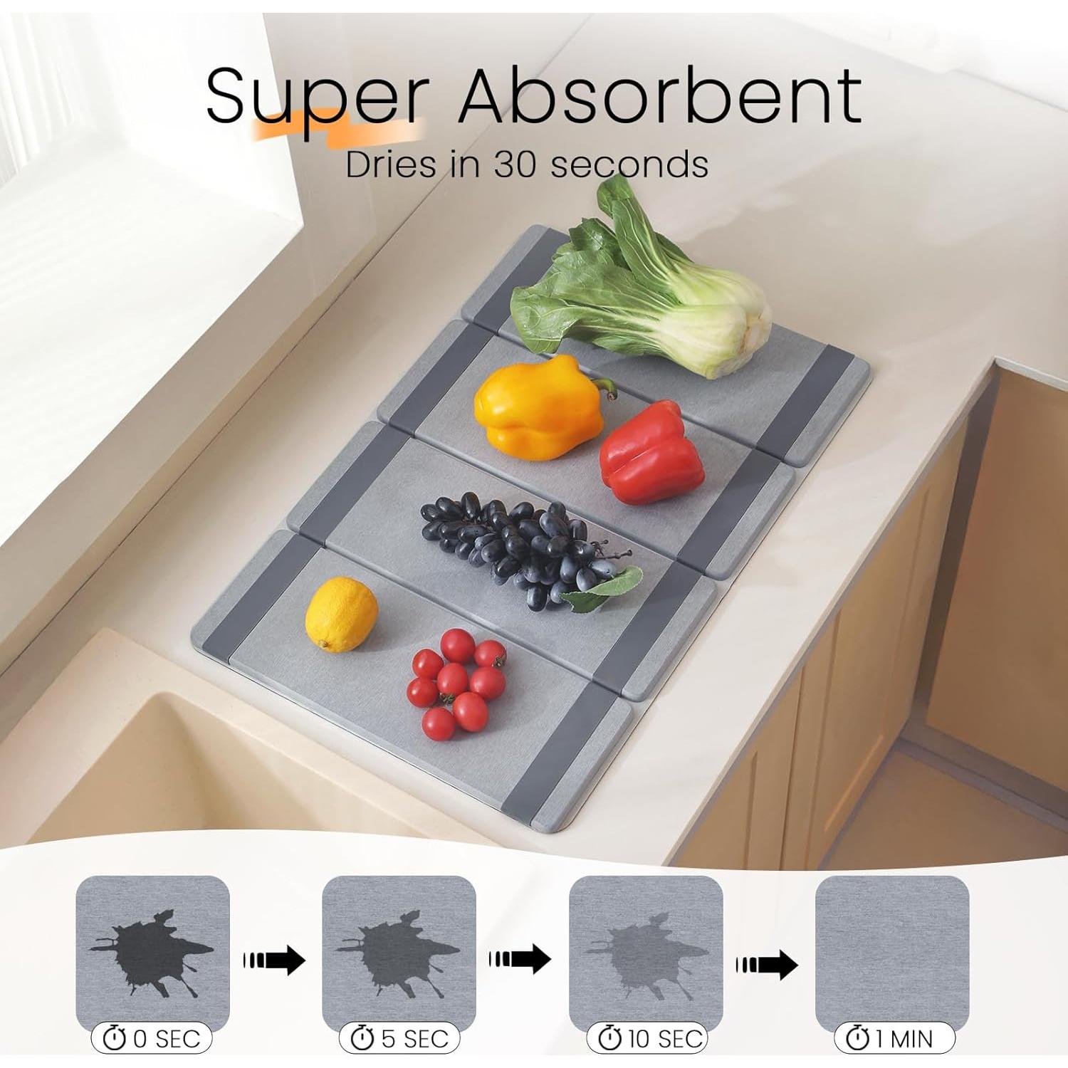 Alfombrilla de Secado Grande CREOMG 62x40 cm Plegable Gris