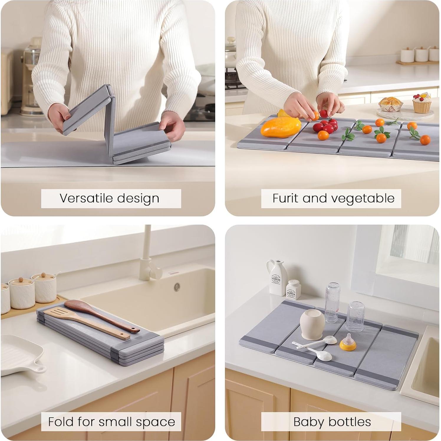 Alfombrilla de Secado Grande CREOMG 62x40 cm Plegable Gris