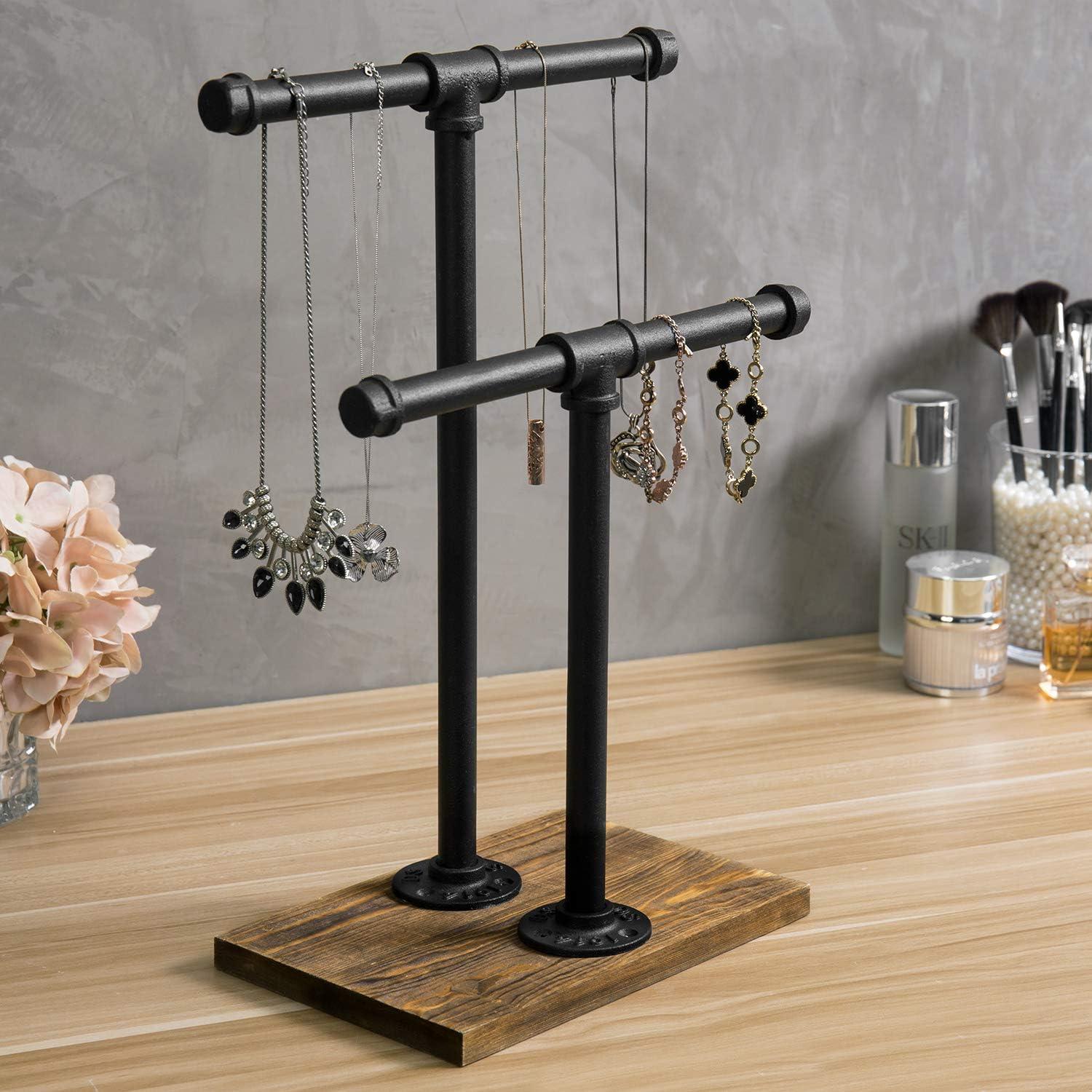 Soporte de Joyería MyGift Ajustable 2 Niveles Metal y Madera