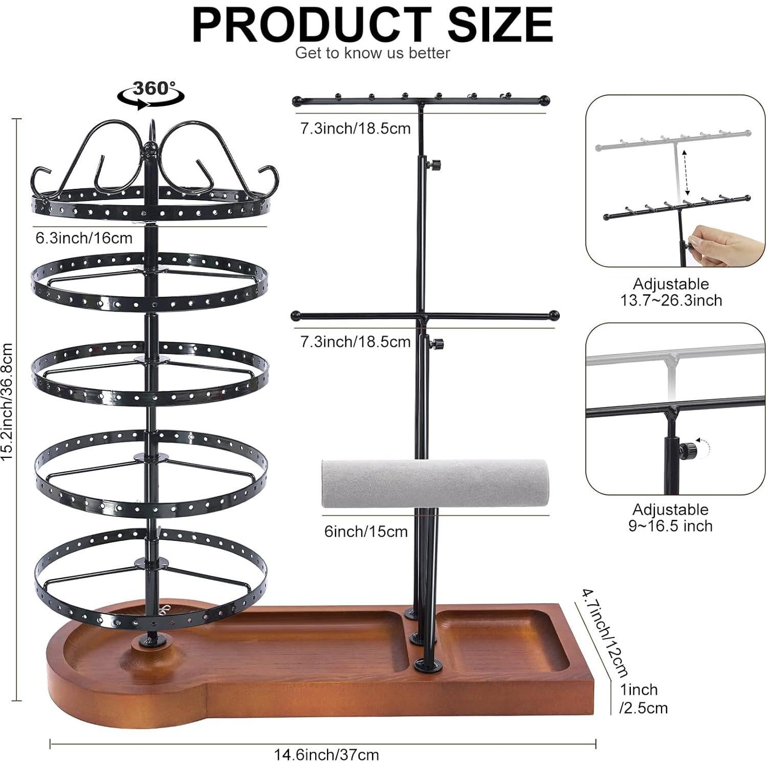 Soporte Organizador de Joyería SMFANLIN Negro 3 en 1 Ajustable